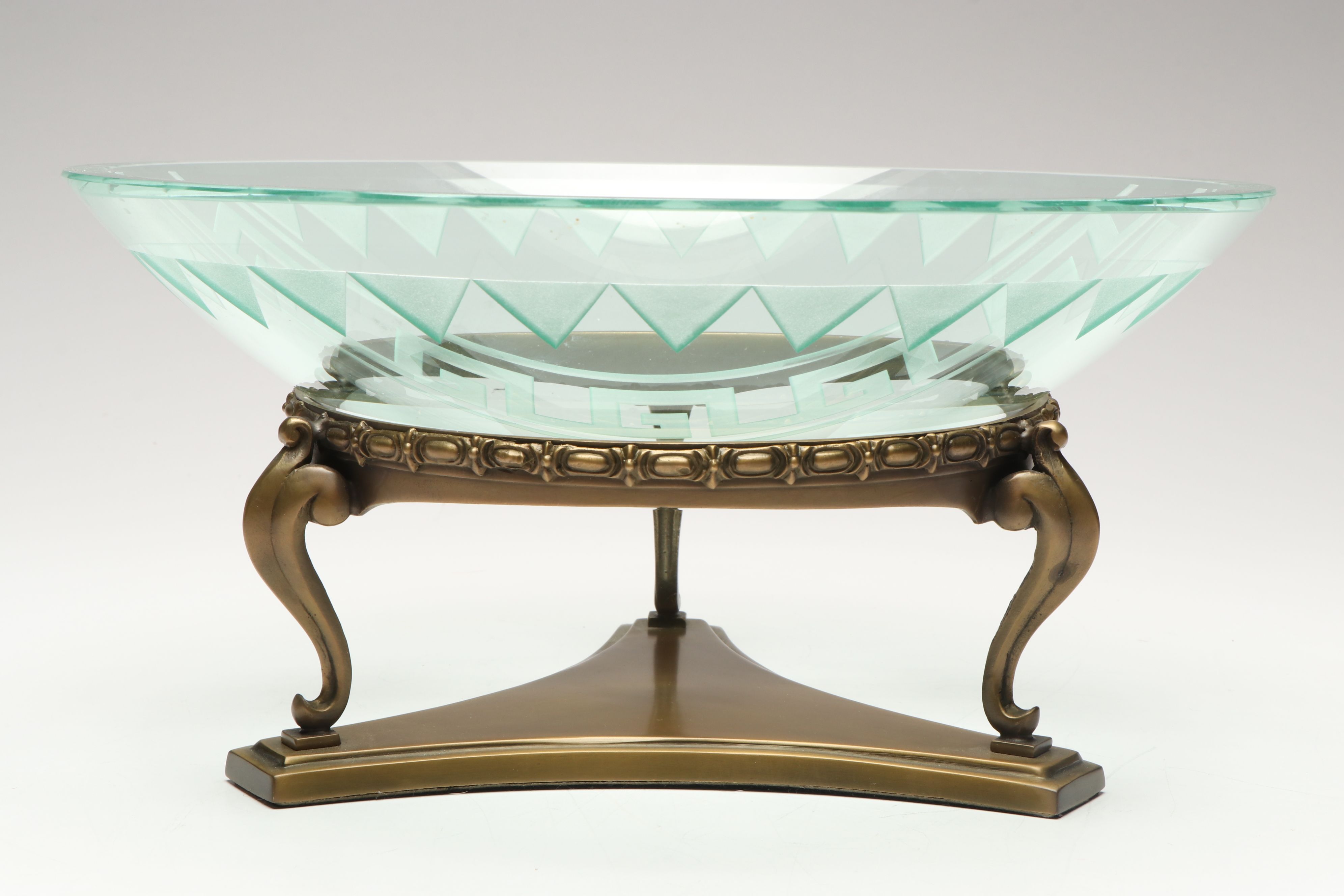 Schlanser Design Greek Key Pedestal Bowl with Gilt Porcelain Centerpiece Bowl