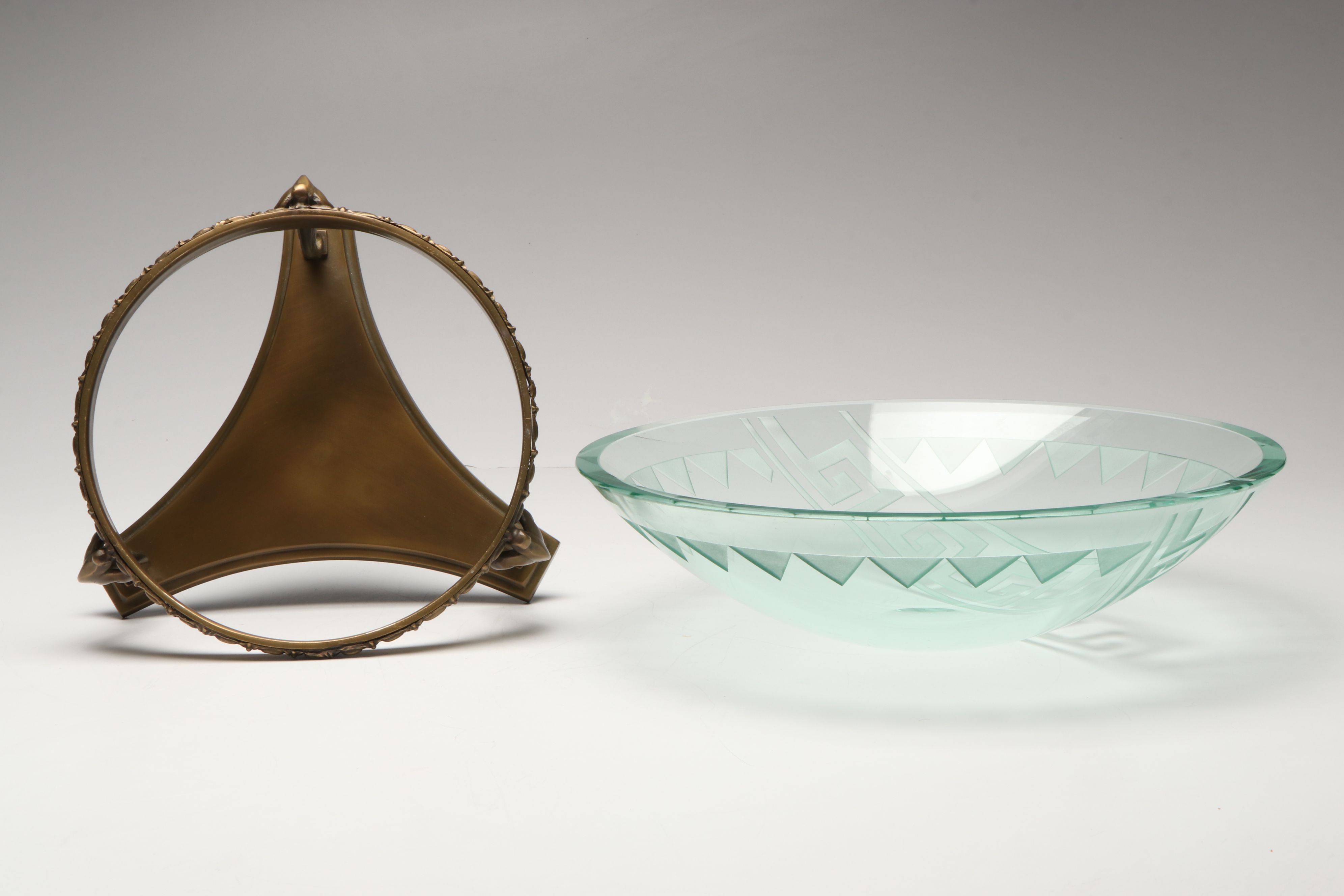 Schlanser Design Greek Key Pedestal Bowl with Gilt Porcelain Centerpiece Bowl