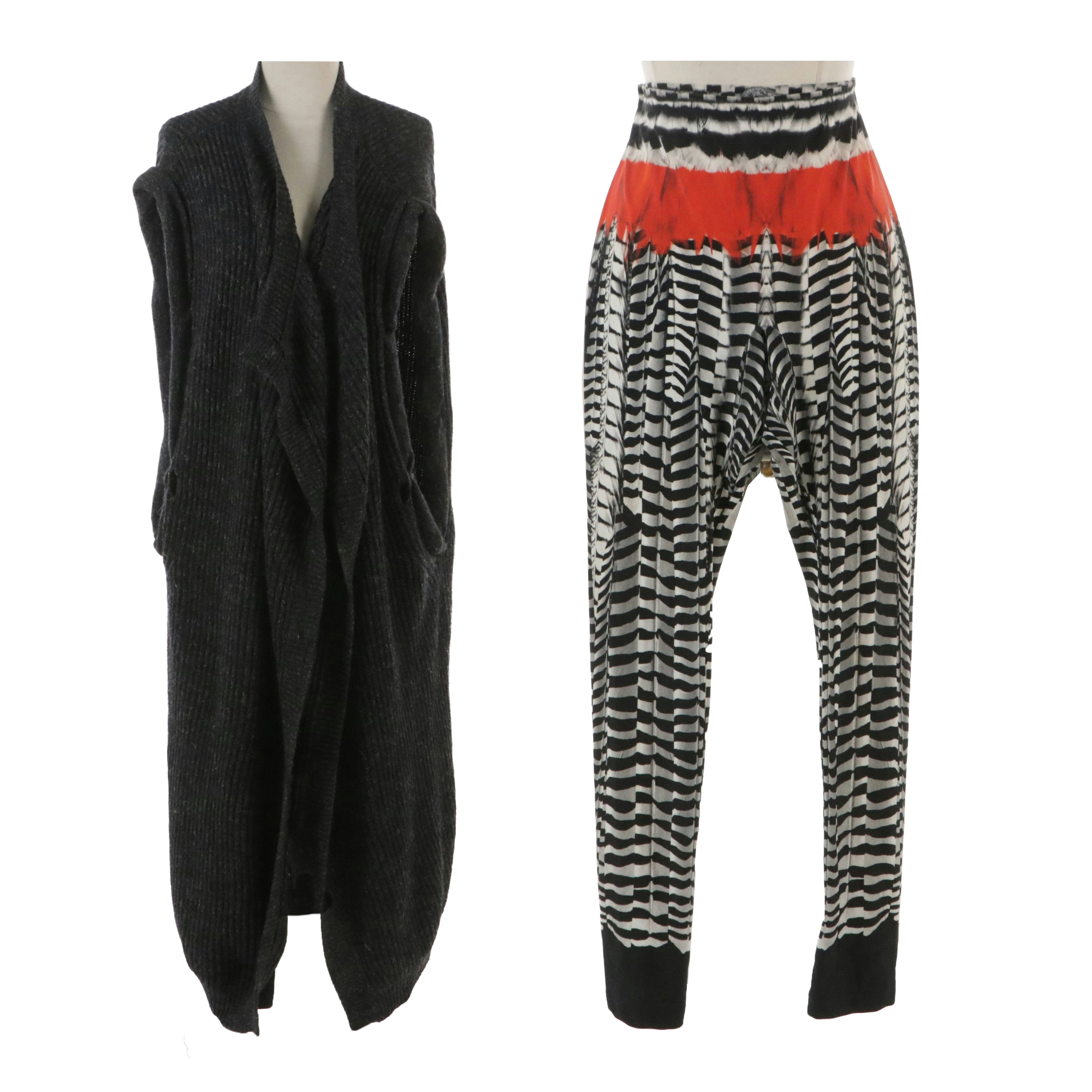 Maison Margiela Sleeveless Wrap Cardigan and Alexander McQueen Printed Leggings
