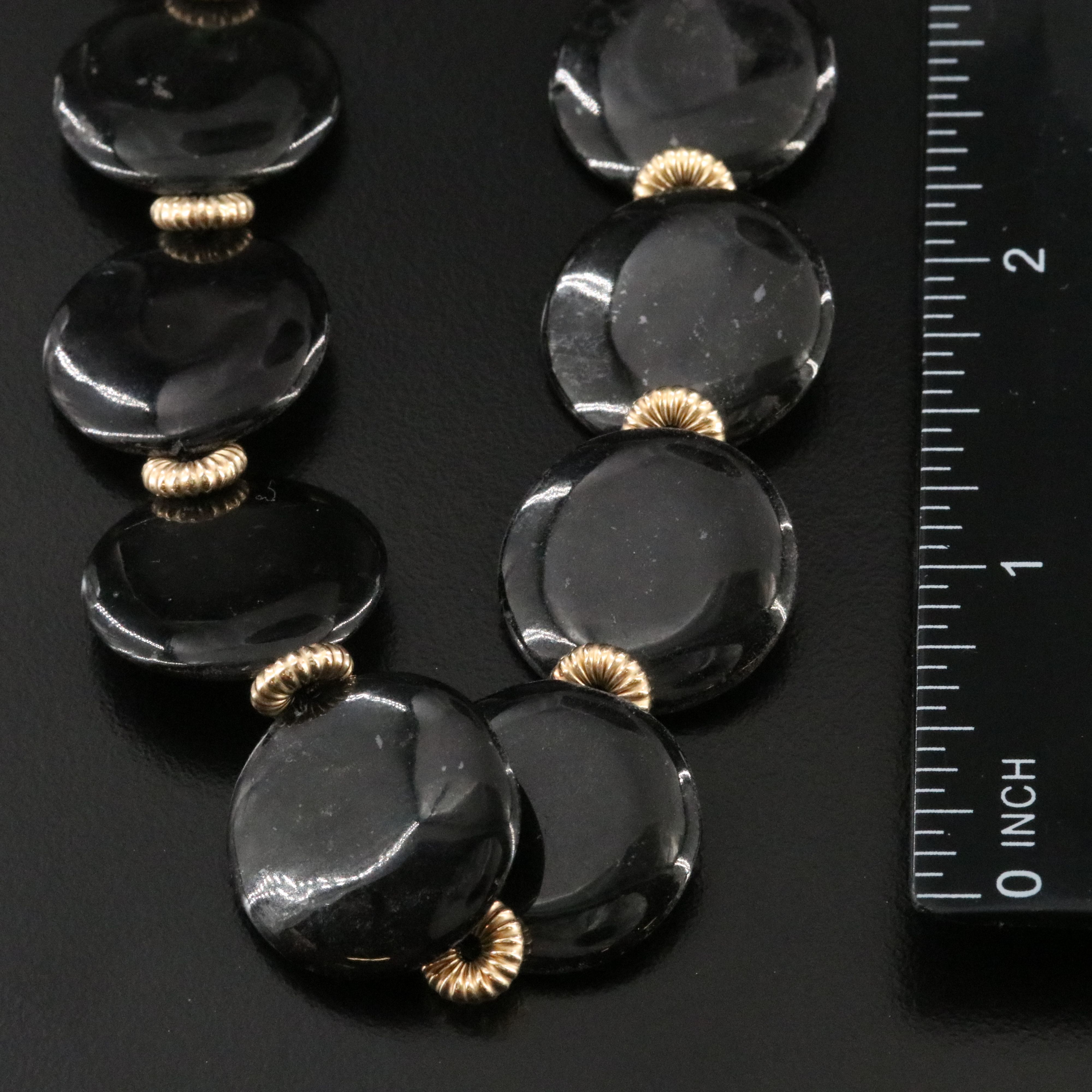 Black Onyx Disc Bead Necklace with 14K Clasp