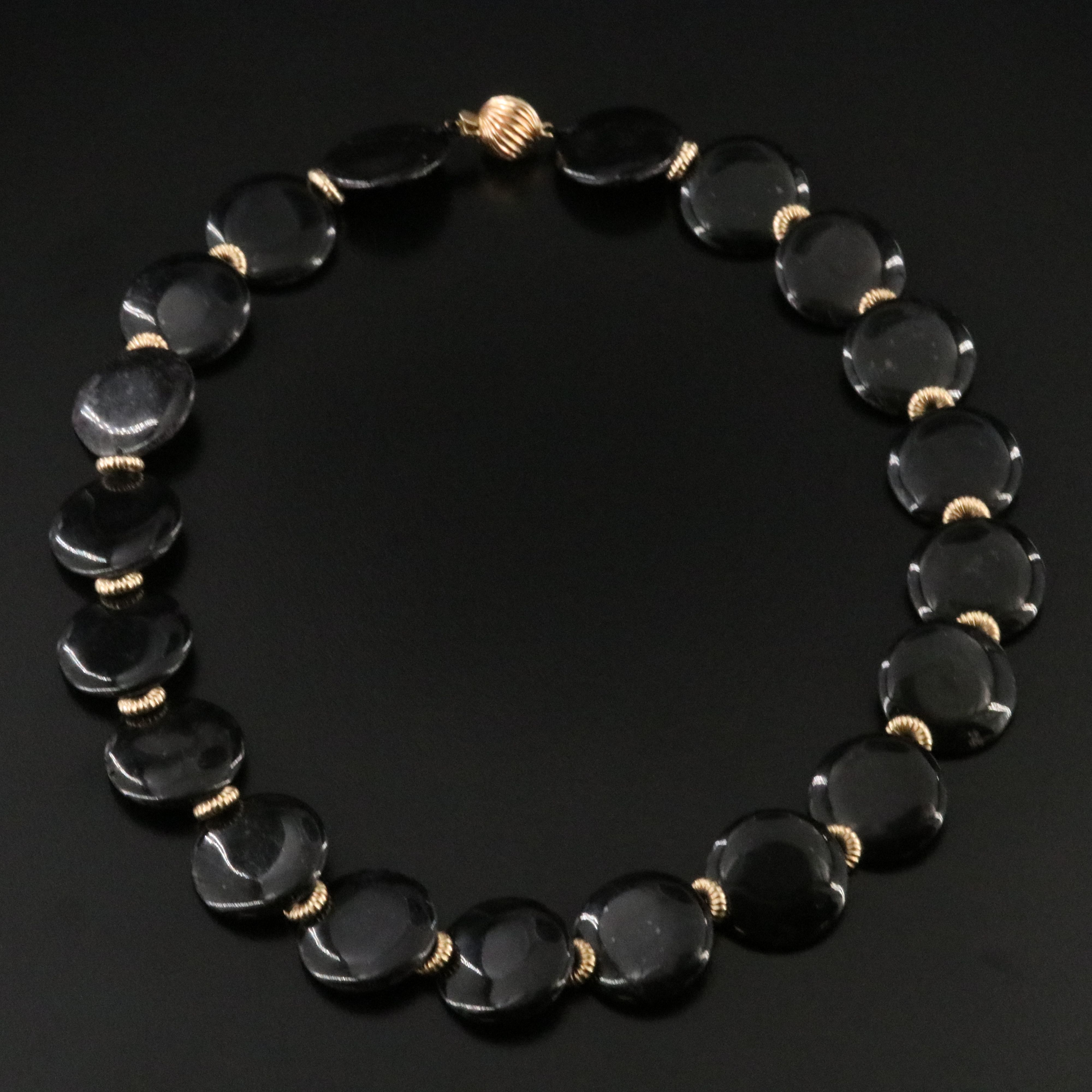 Black Onyx Disc Bead Necklace with 14K Clasp