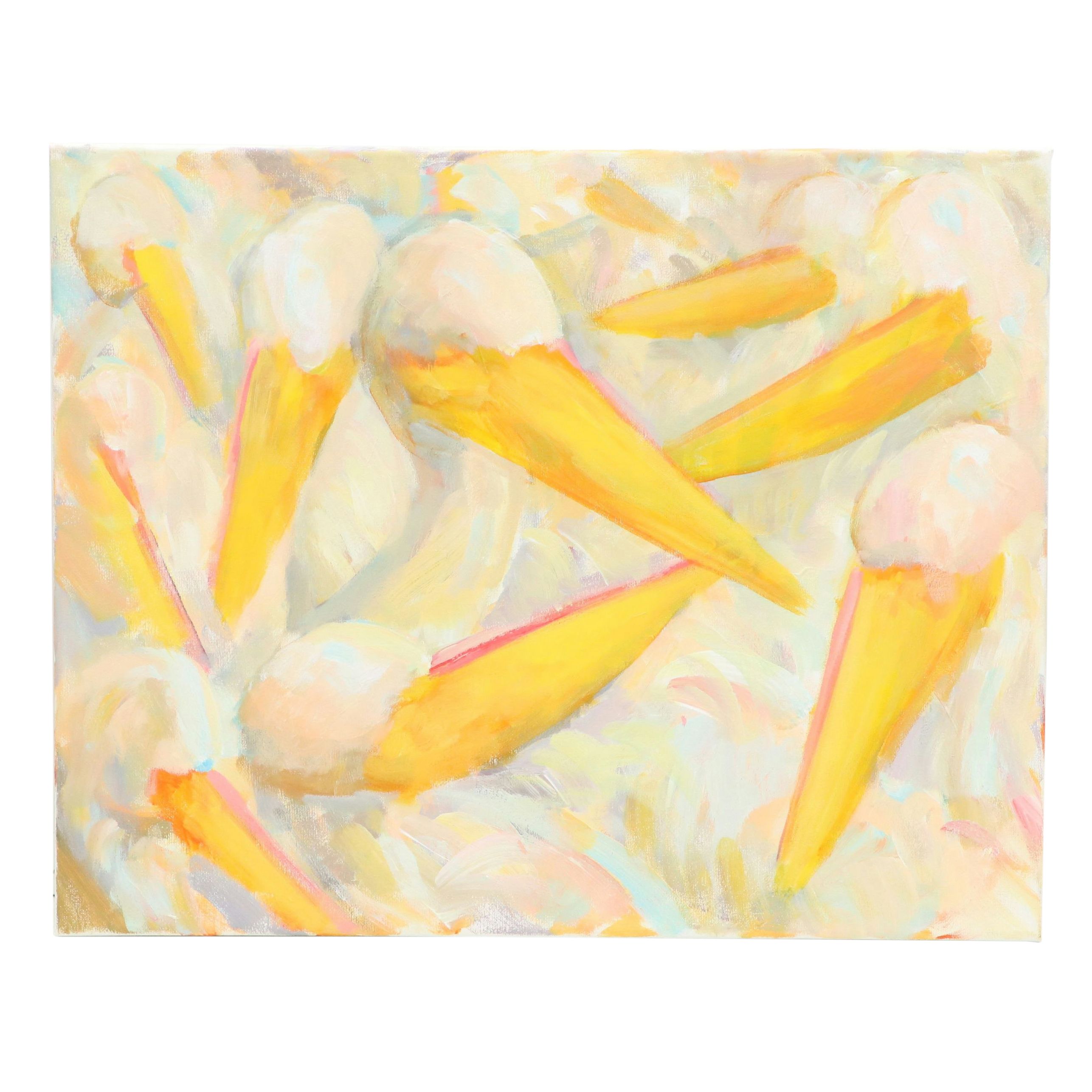 Elle Raines Acrylic Painting "Fleet of Pelicans #3"