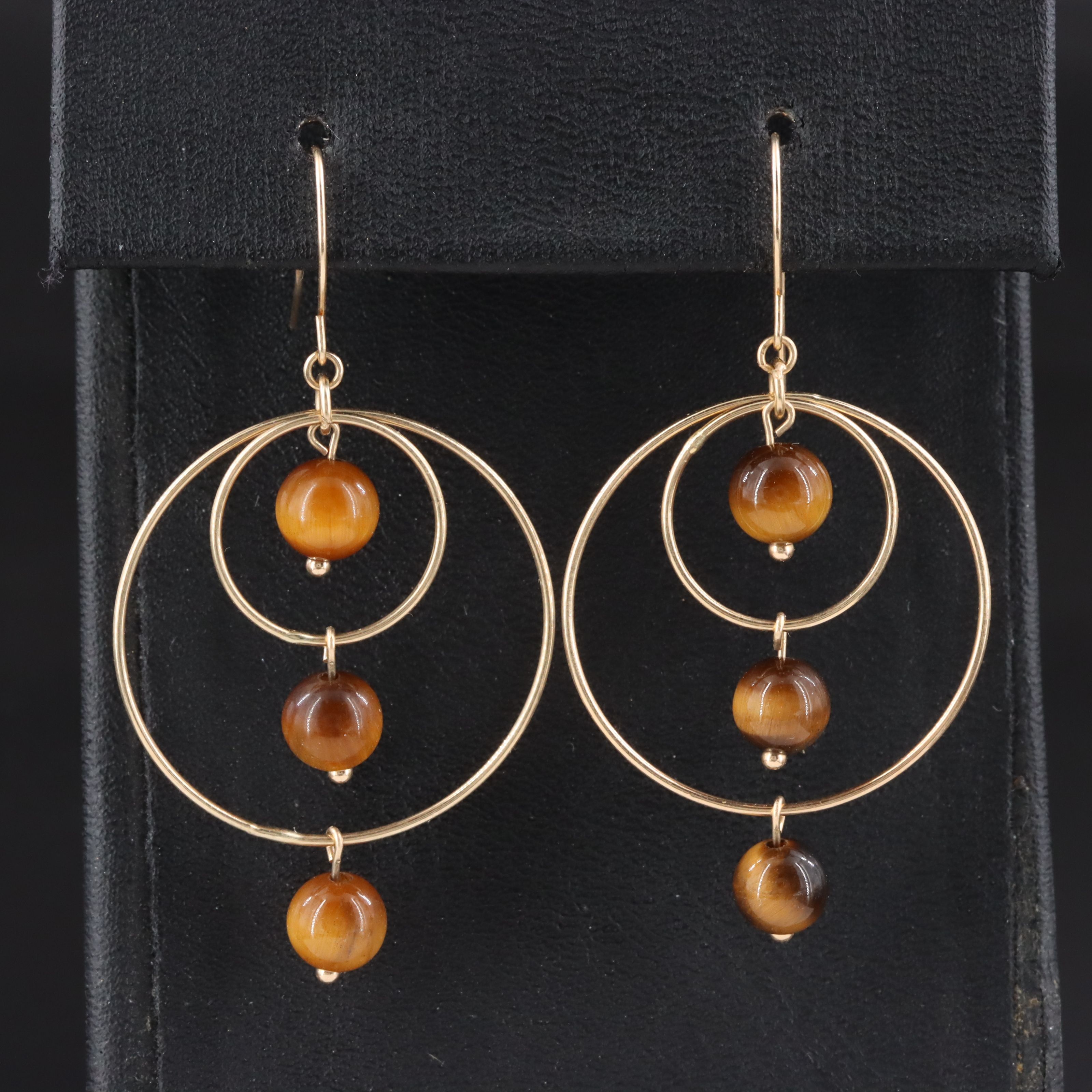 14K Tiger's Eye Dangle Earrings