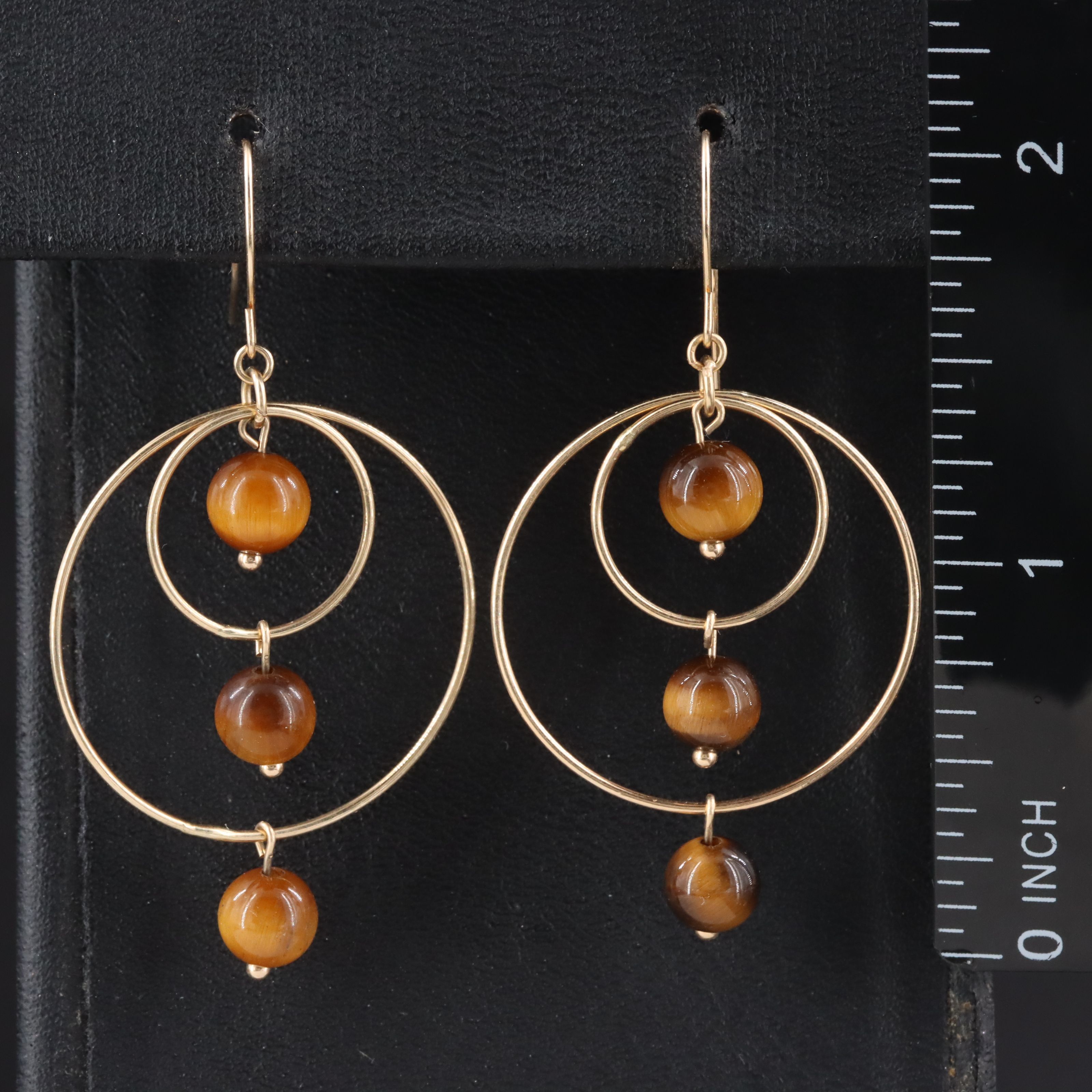 14K Tiger's Eye Dangle Earrings
