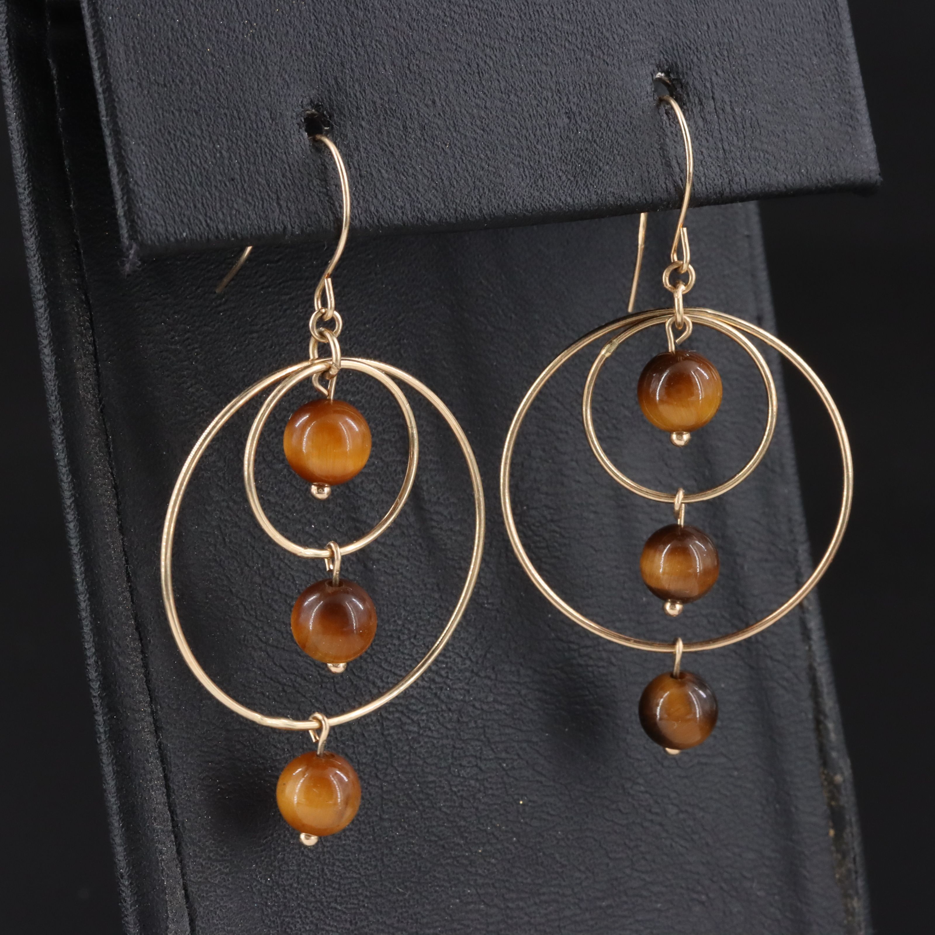 14K Tiger's Eye Dangle Earrings