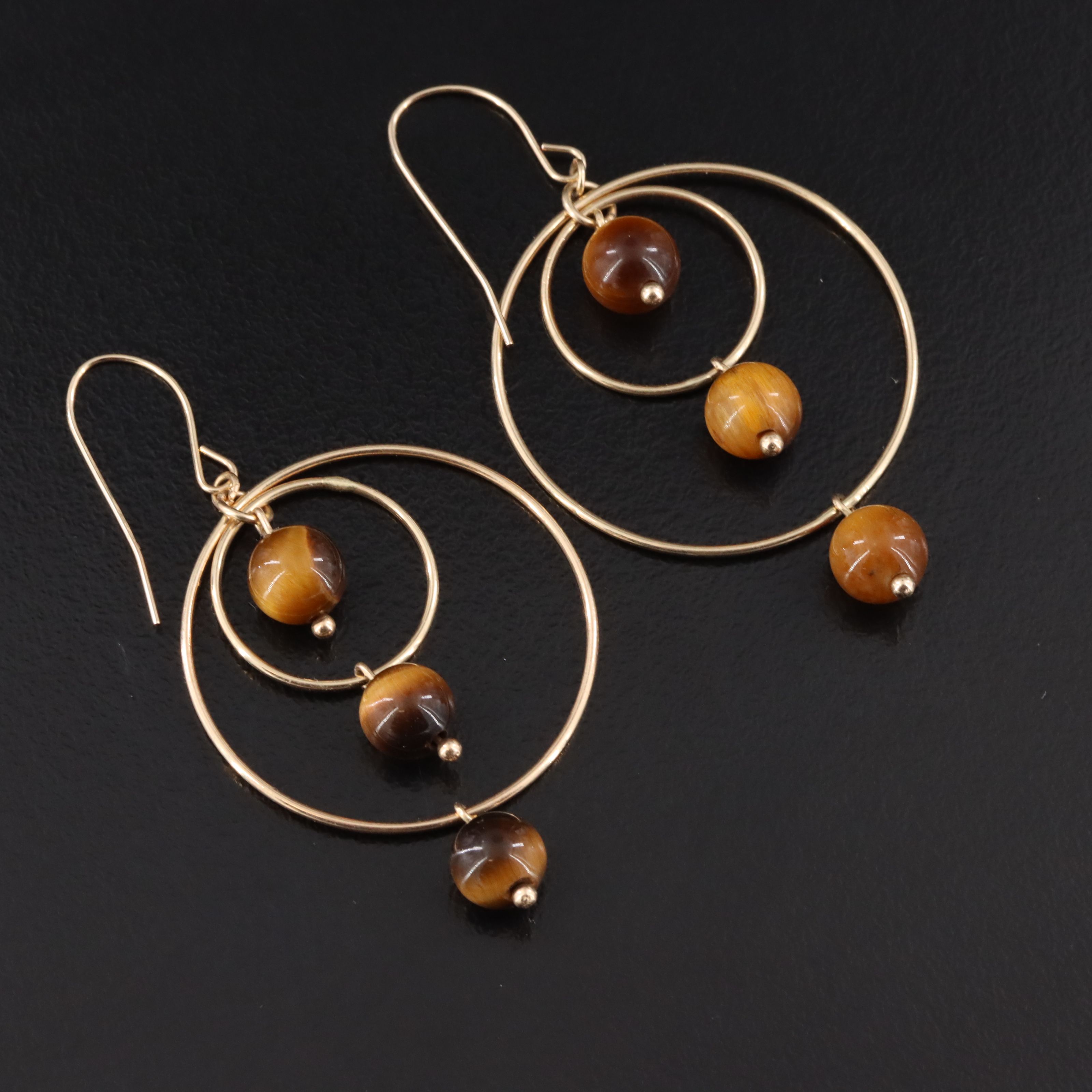 14K Tiger's Eye Dangle Earrings