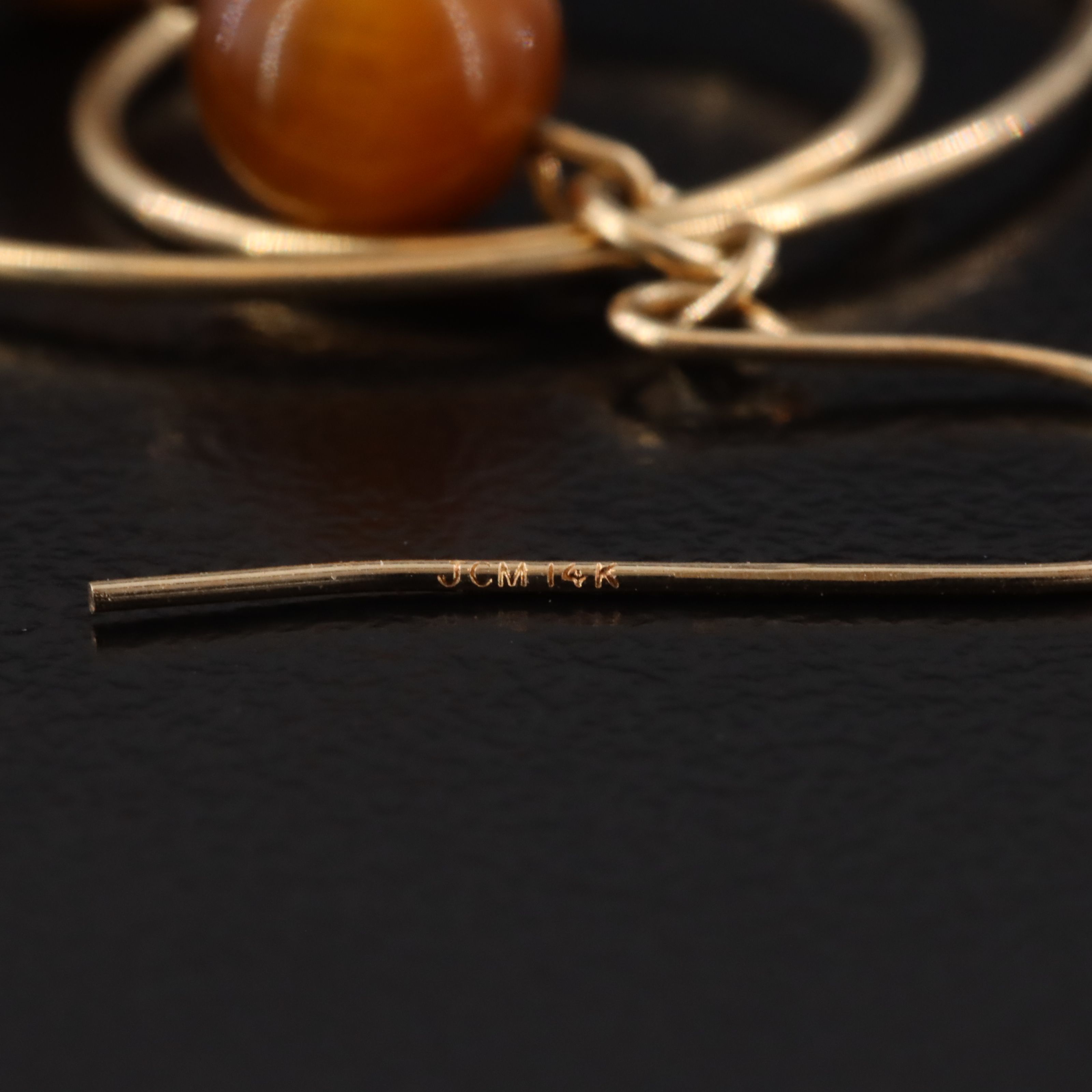 14K Tiger's Eye Dangle Earrings