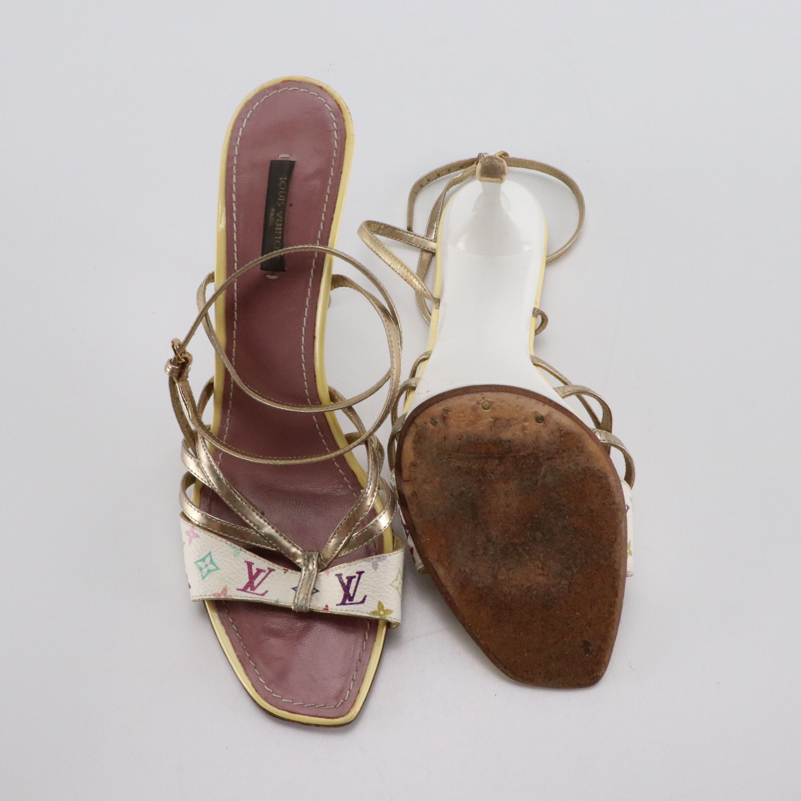 Louis Vuitton Strappy Sandals in Monogram Multicolore Canvas & Patent Leather