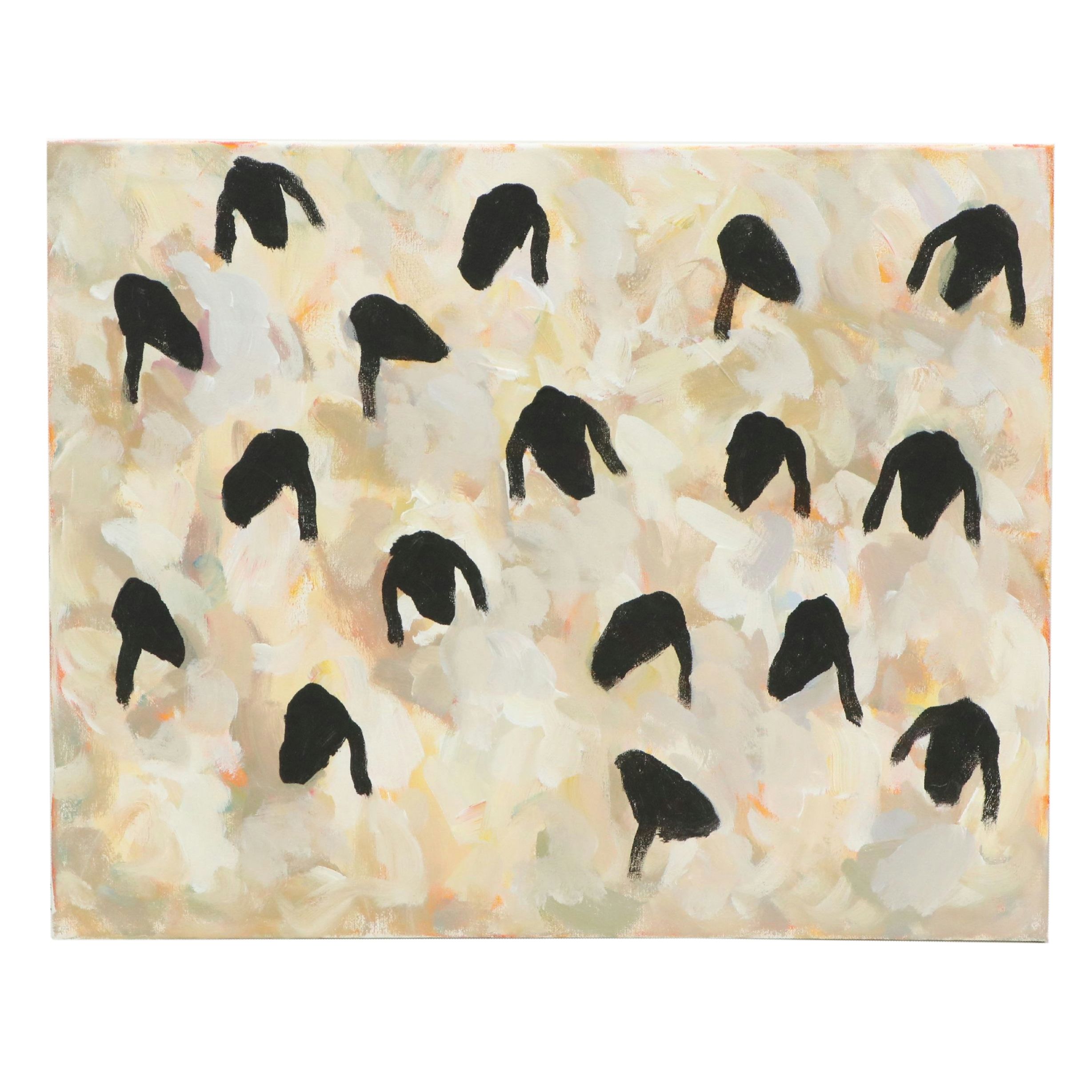 Elle Raines Acrylic Painting "Flock of Sheep #29"