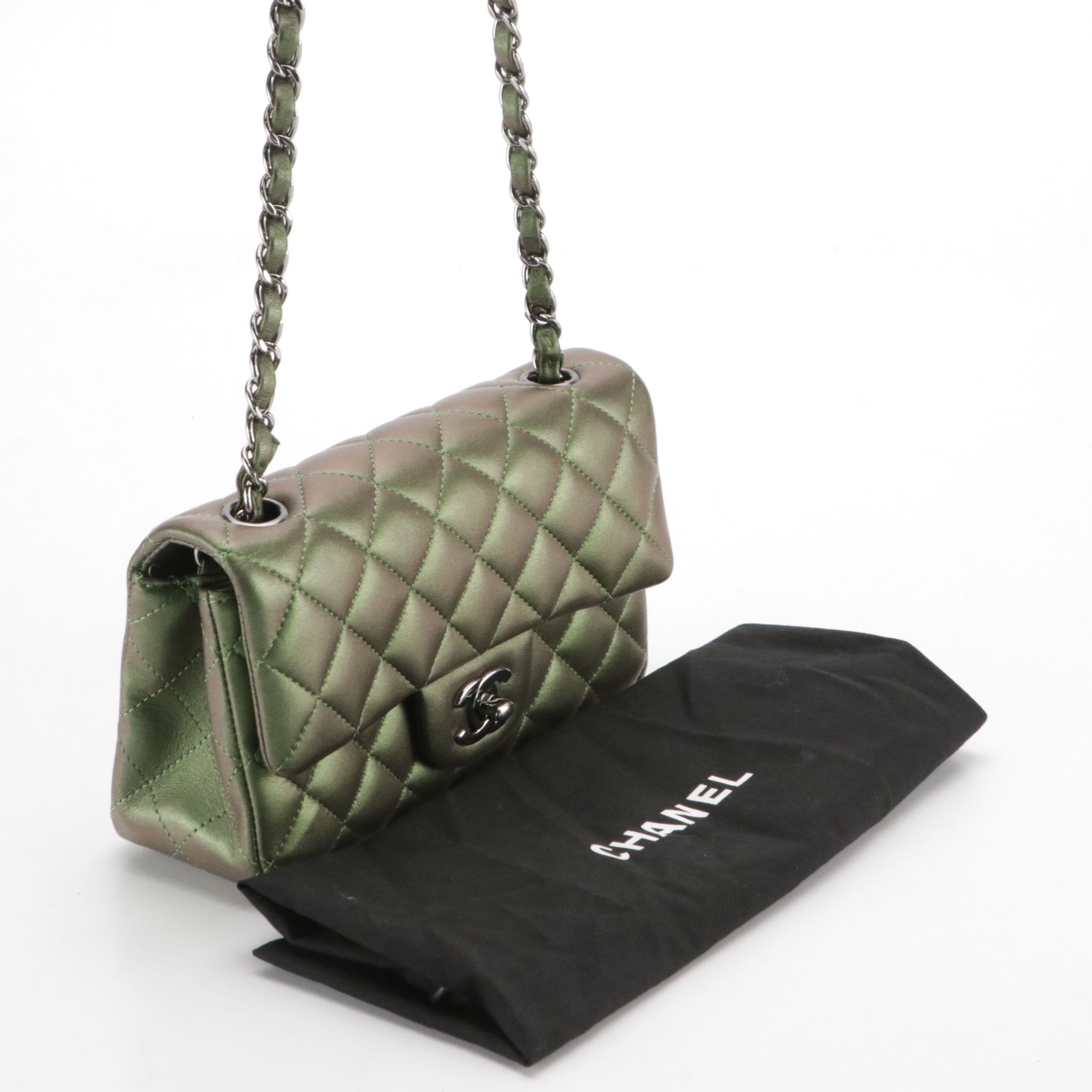 Chanel Classic Flap Chain Strap Bag in Iridescent Green Quilted Lambskin Leather