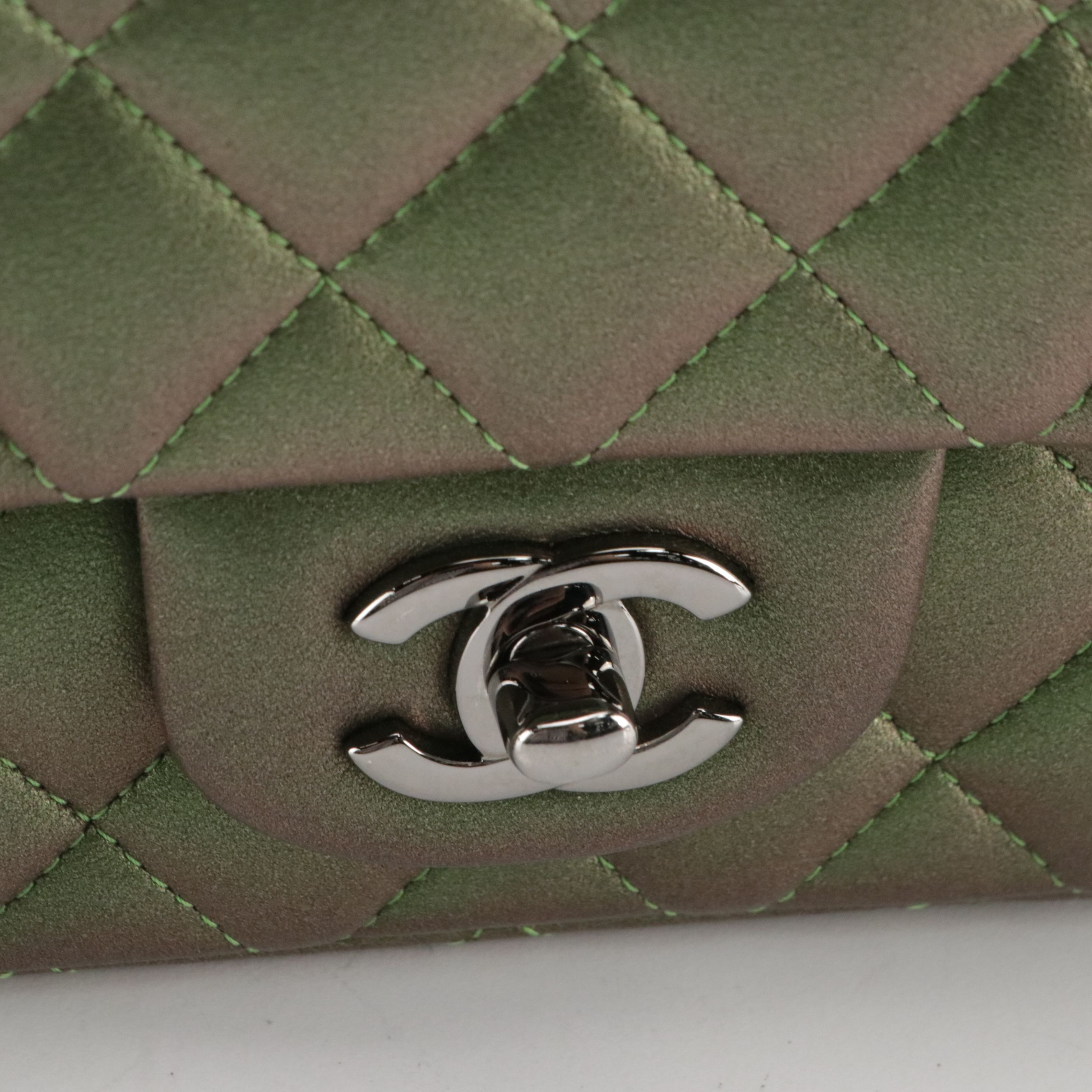 Chanel Classic Flap Chain Strap Bag in Iridescent Green Quilted Lambskin Leather