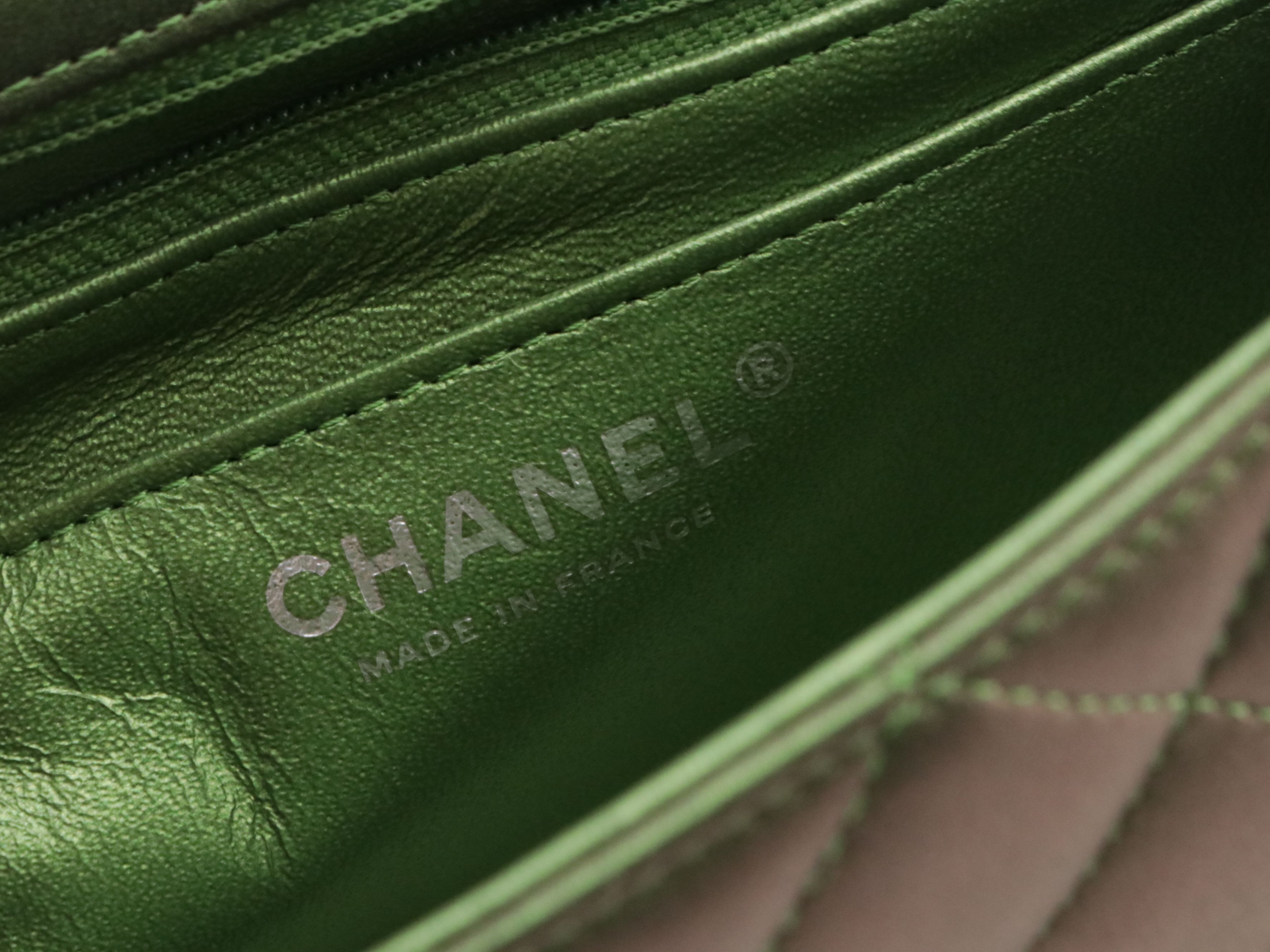 Chanel Classic Flap Chain Strap Bag in Iridescent Green Quilted Lambskin Leather