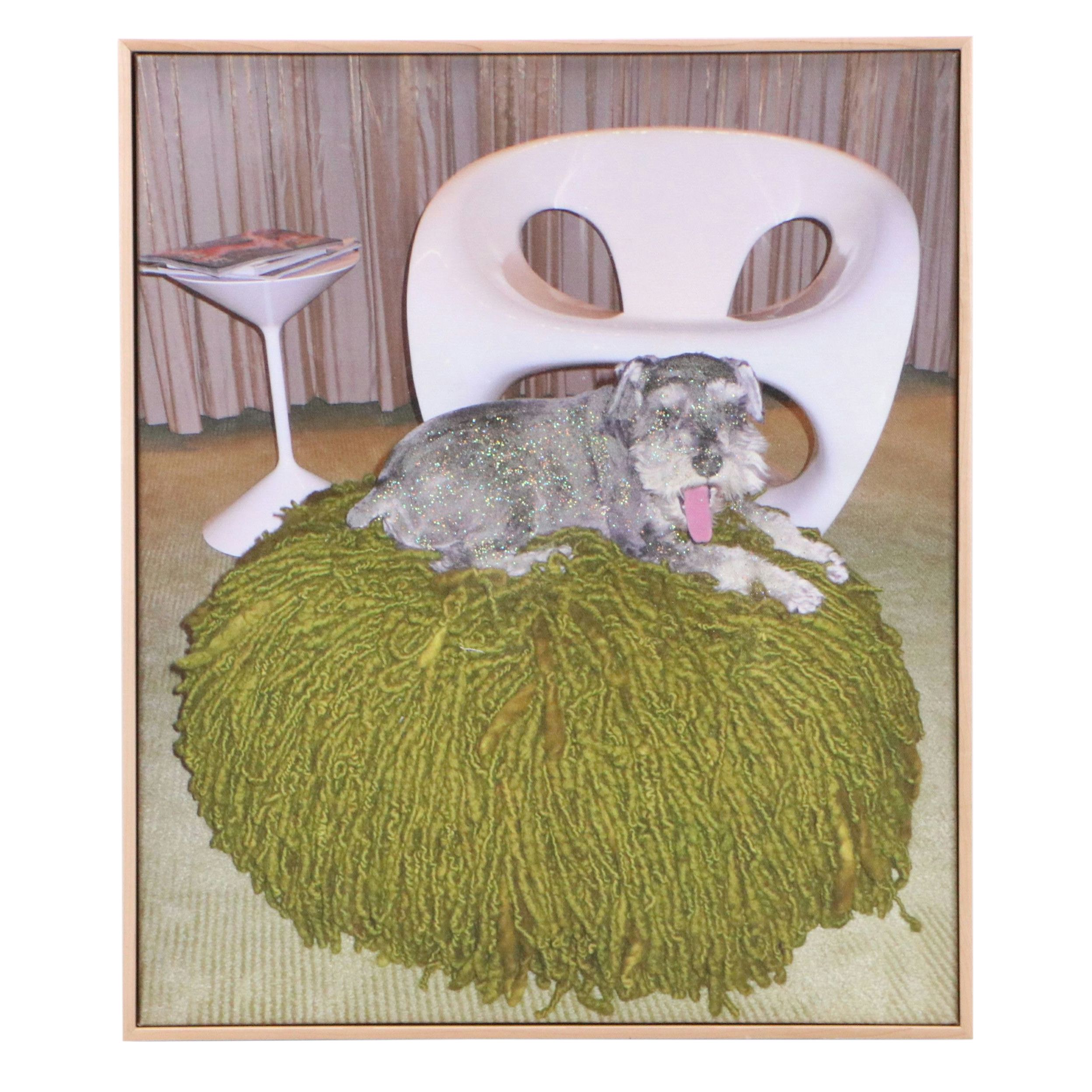 Shulman Embellished Digital Print "Sparkle Dog on Green Rug," 2009