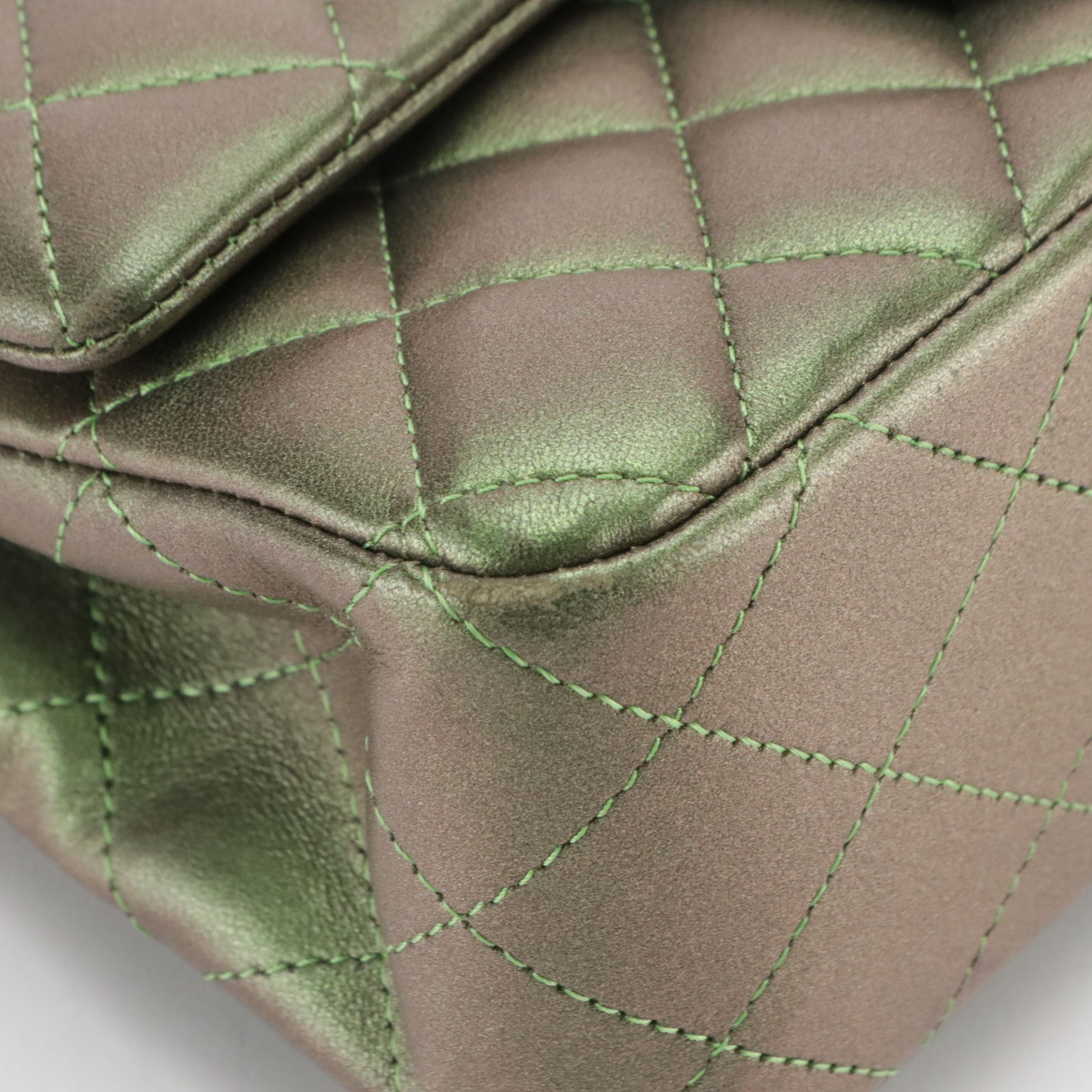 Chanel Classic Flap Chain Strap Bag in Iridescent Green Quilted Lambskin Leather