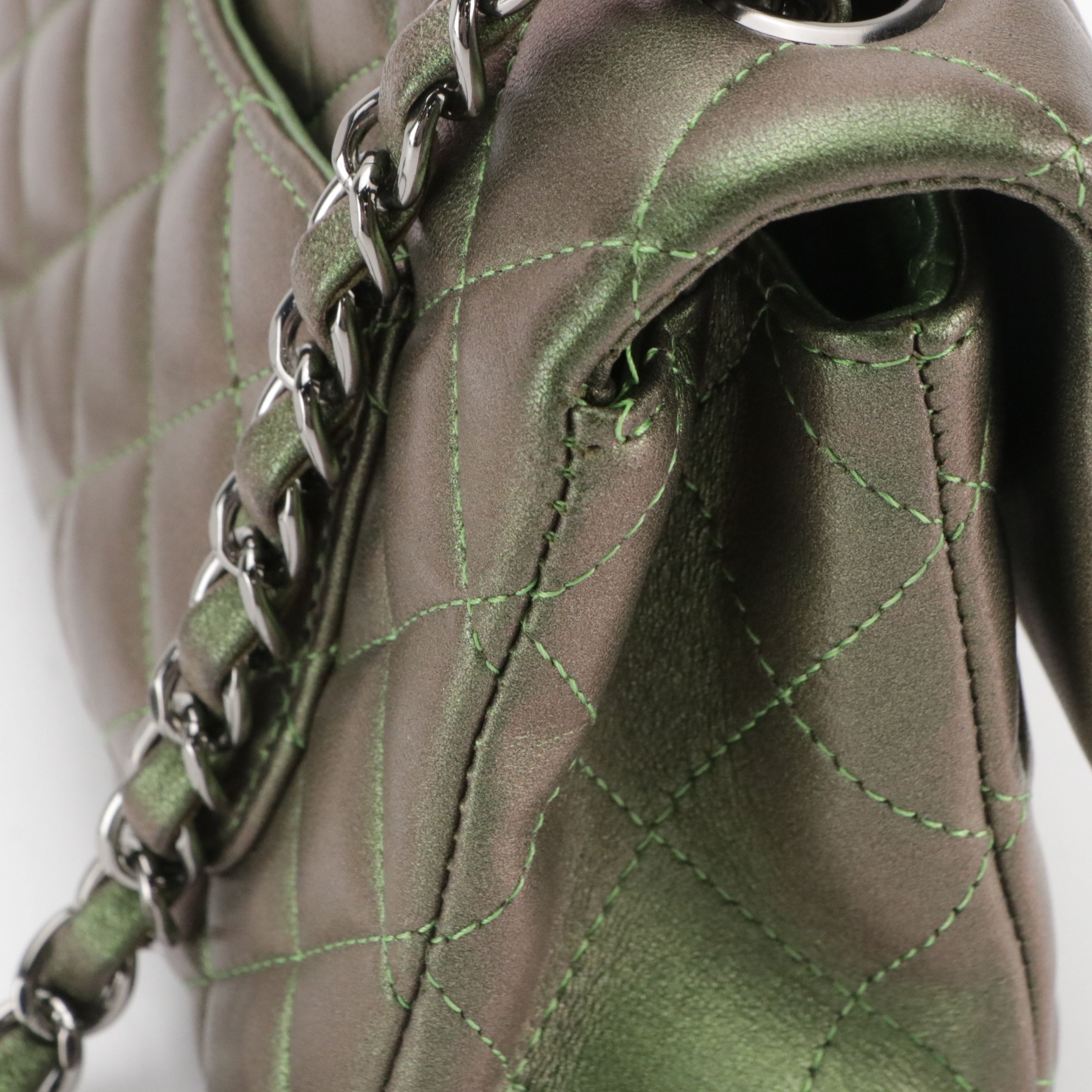 Chanel Classic Flap Chain Strap Bag in Iridescent Green Quilted Lambskin Leather