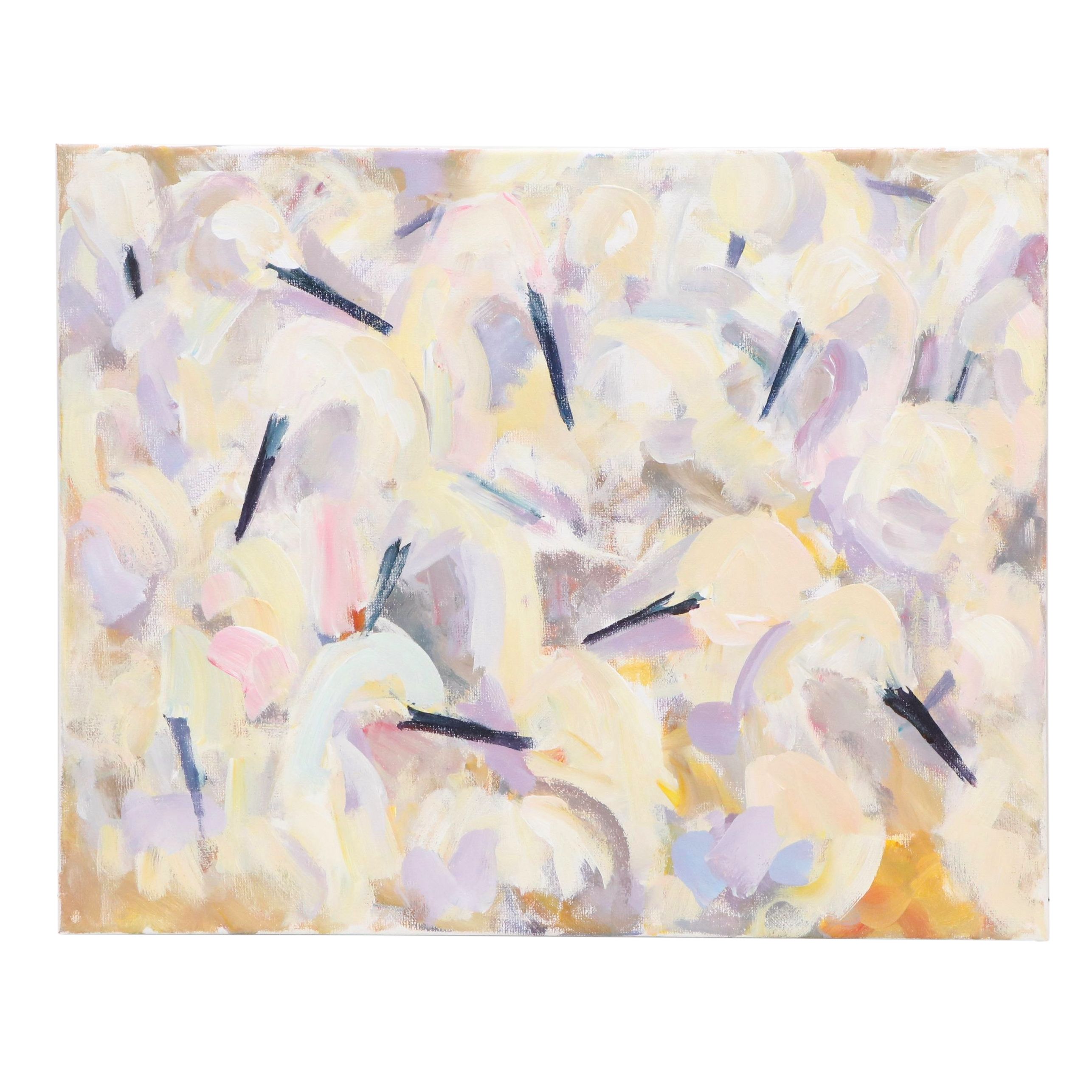 Elle Raines Acrylic Painting "Flock of Egrets #4"