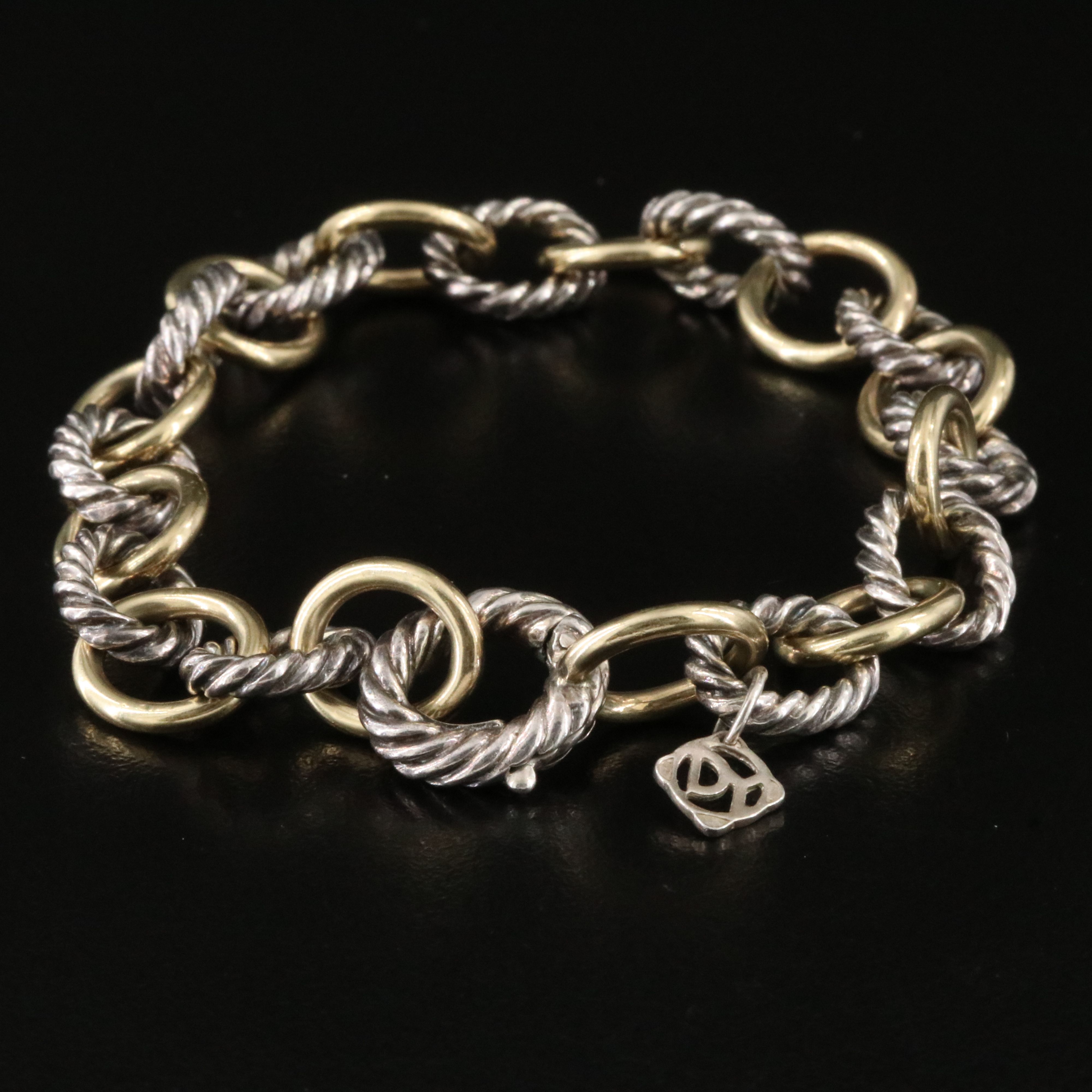 David Yurman Sterling and 18K Bonded Gold Oval Link Bracelet