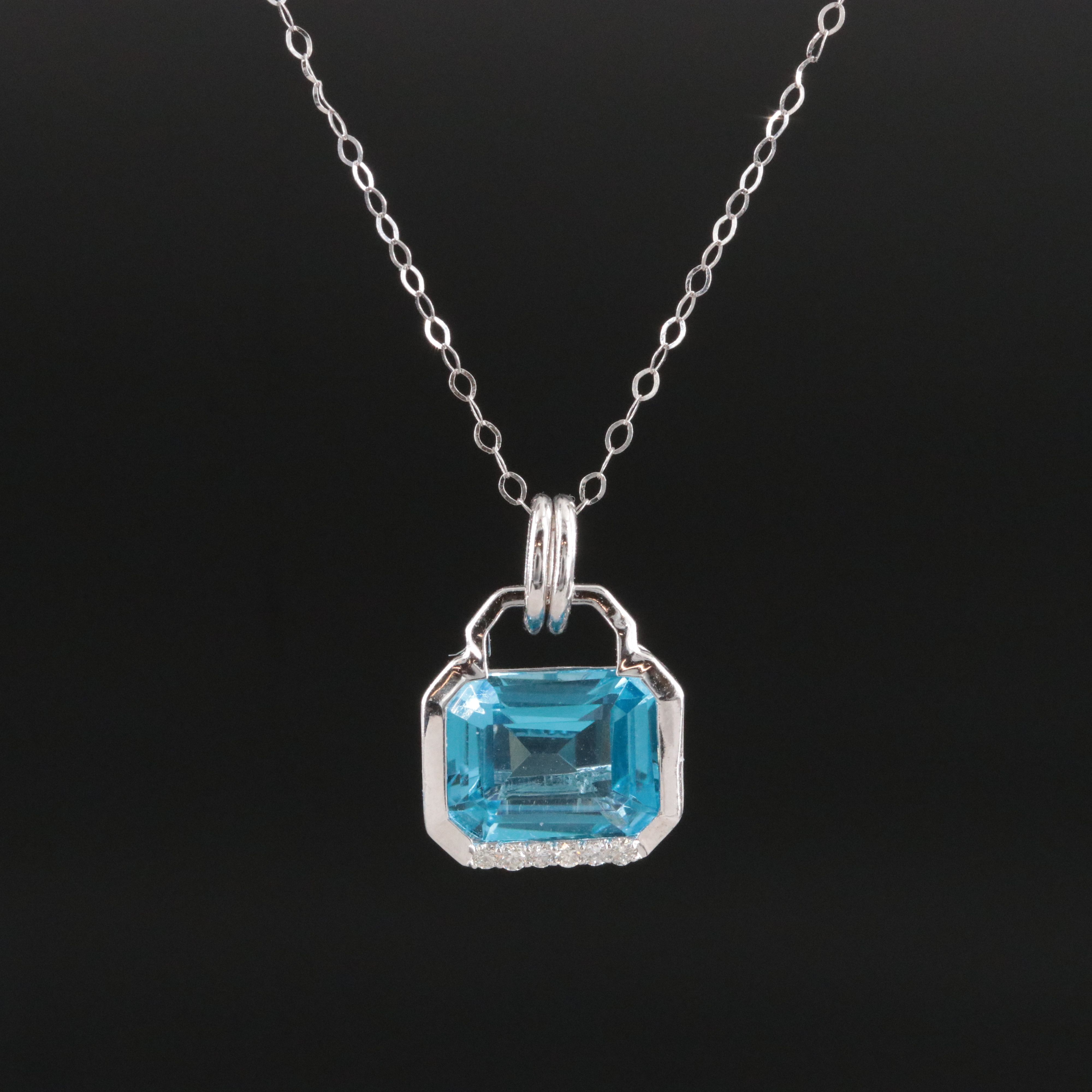 14K Swiss Blue Topaz and Diamond Pendant Necklace