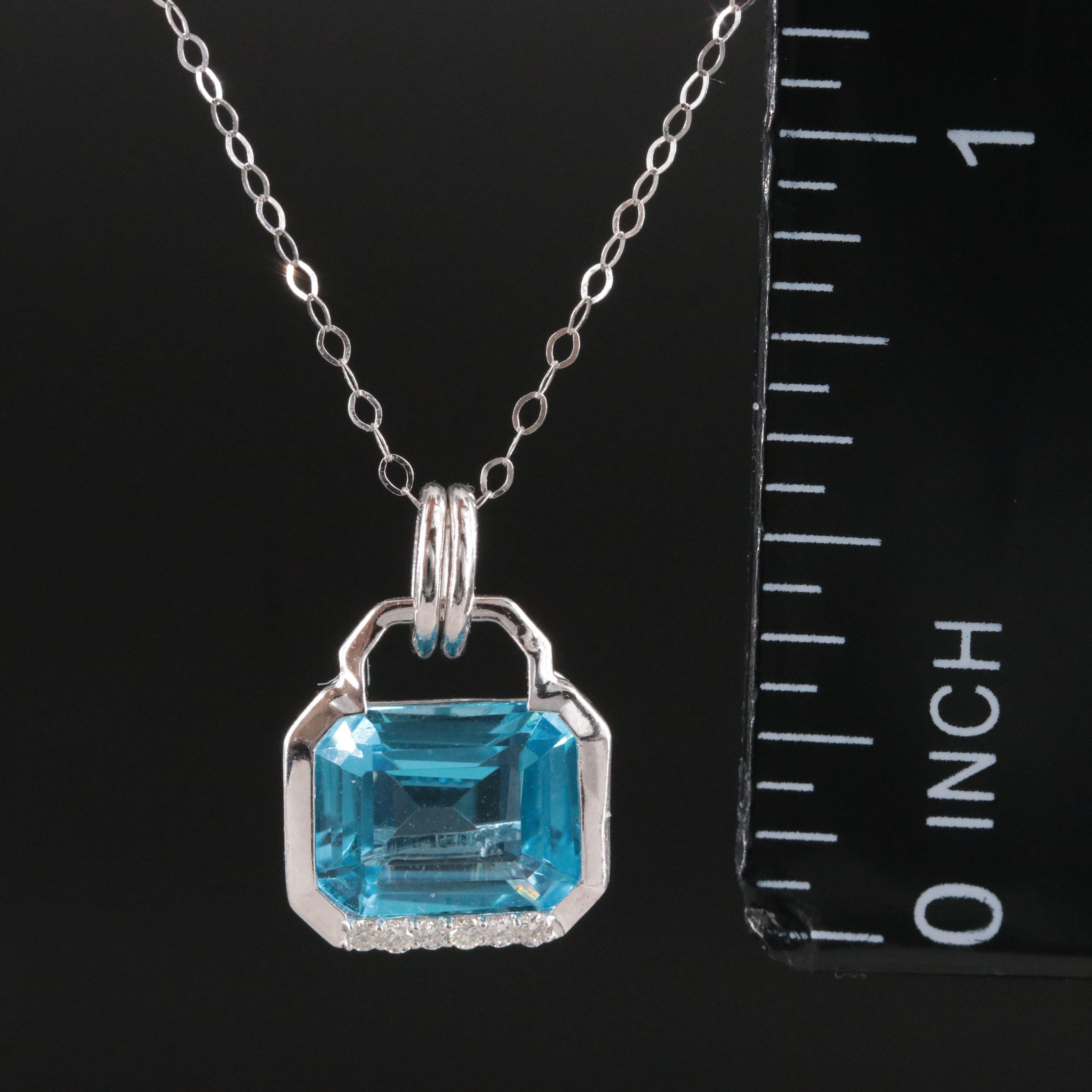 14K Swiss Blue Topaz and Diamond Pendant Necklace