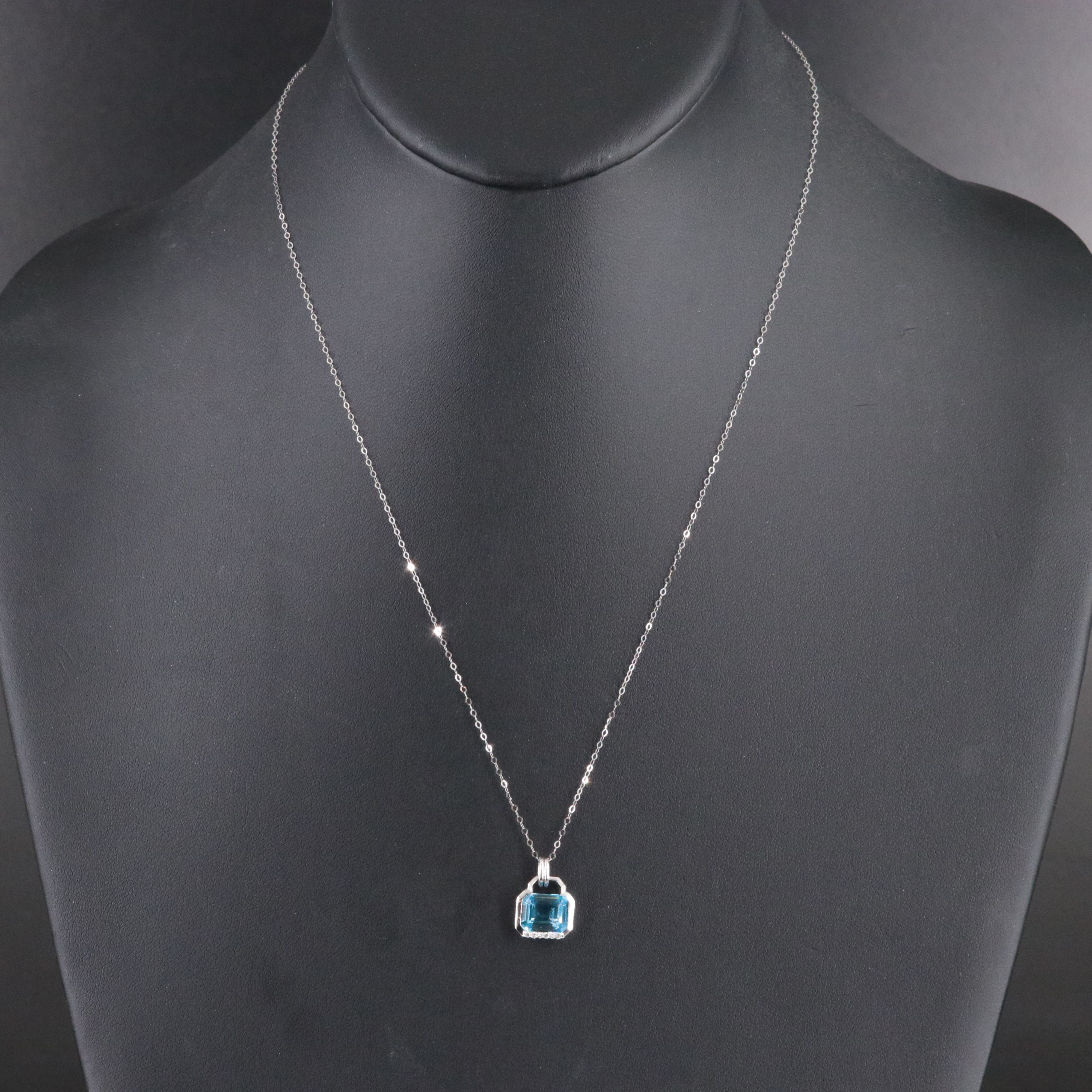14K Swiss Blue Topaz and Diamond Pendant Necklace