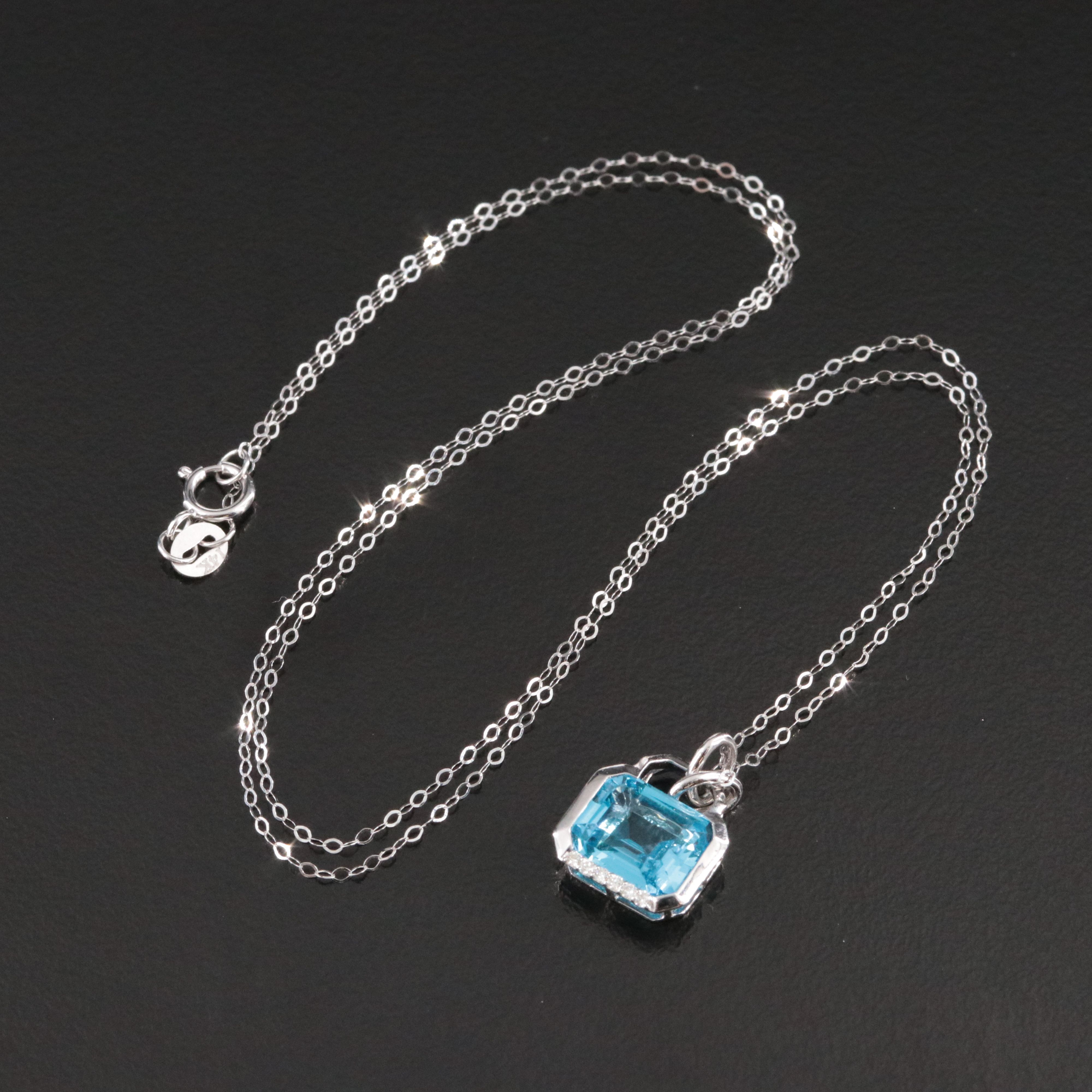 14K Swiss Blue Topaz and Diamond Pendant Necklace