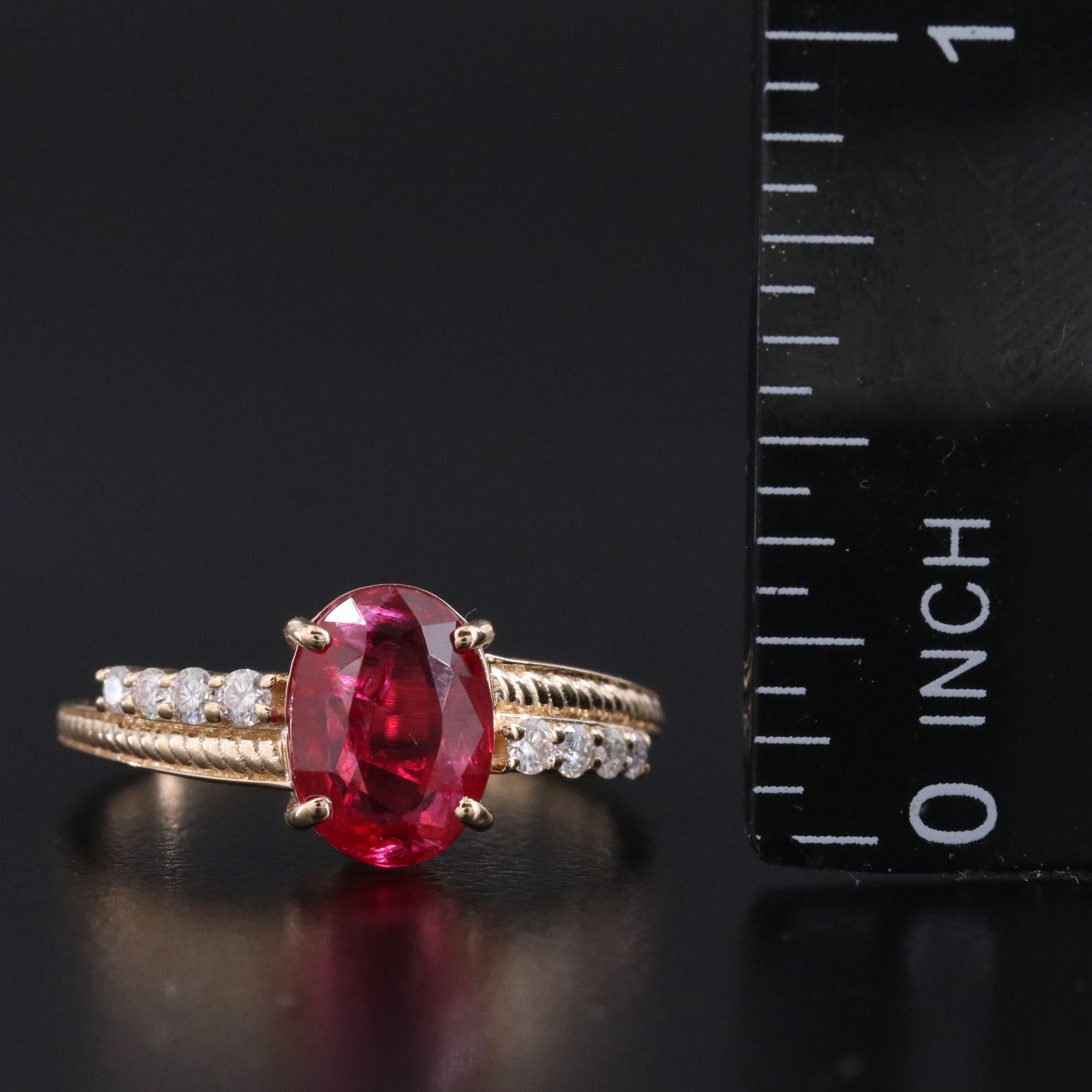 14K 1.42 CT Lab Grown Ruby and Moissanite Ring