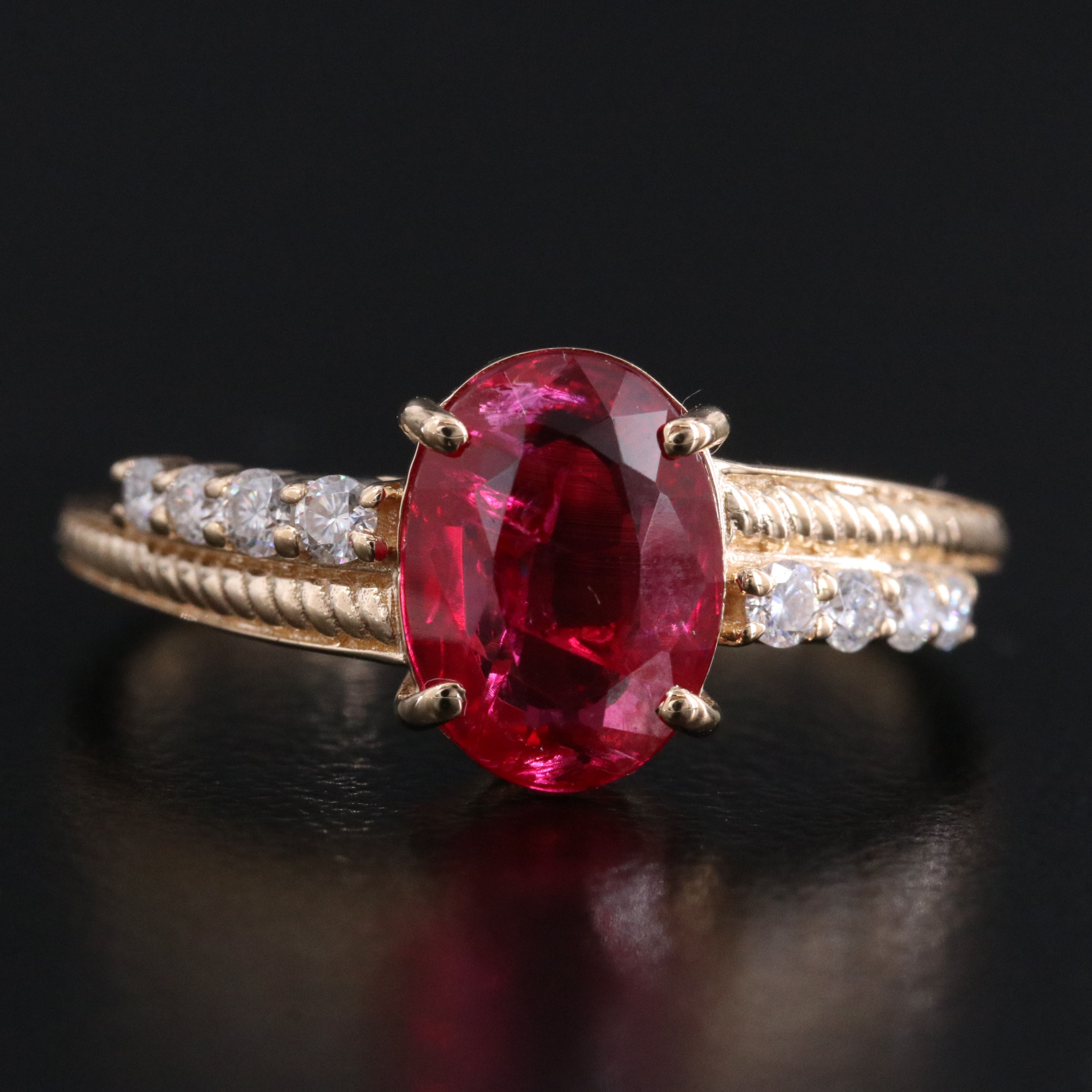 14K 1.42 CT Lab Grown Ruby and Moissanite Ring