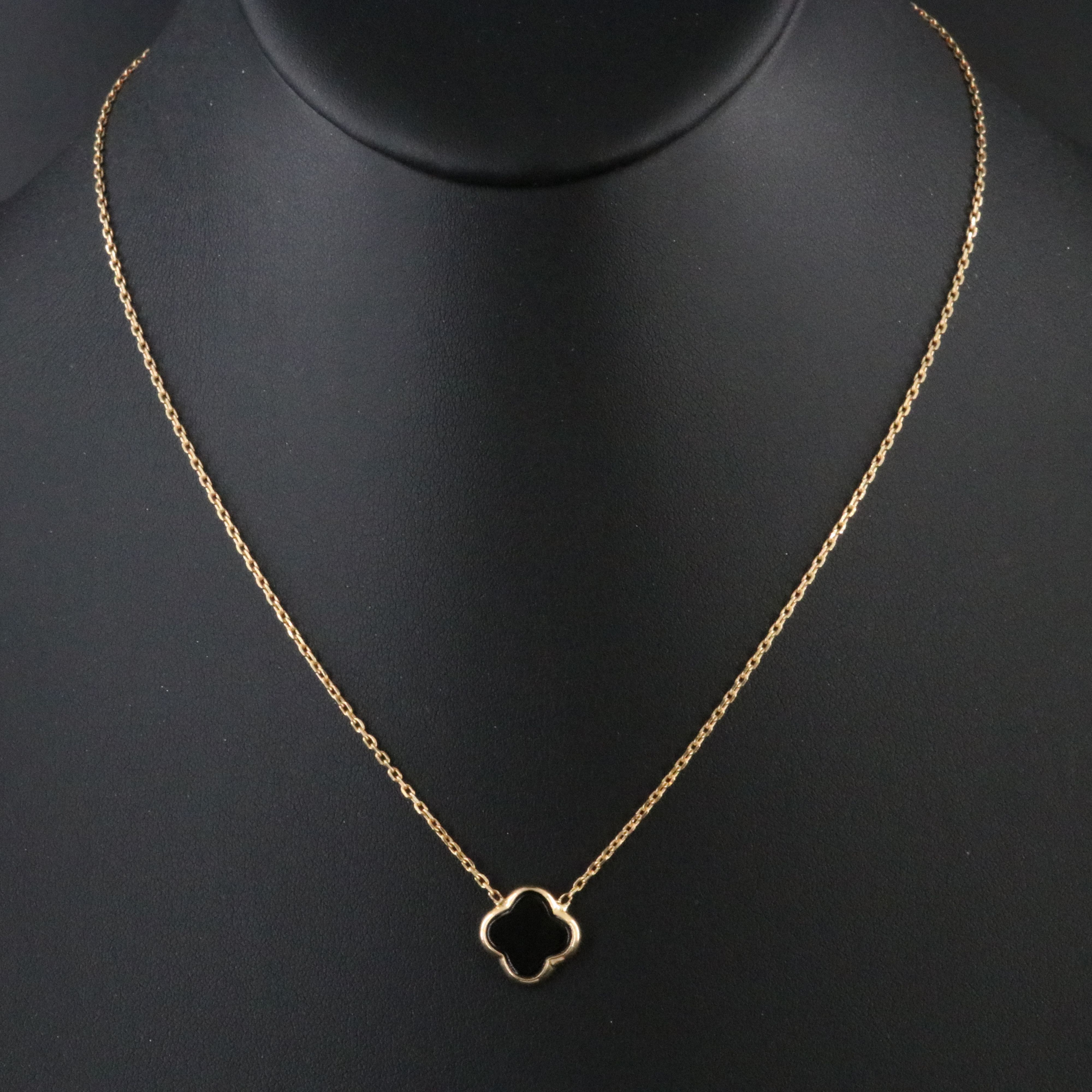 18K Black Onyx Quatrefoil Necklace