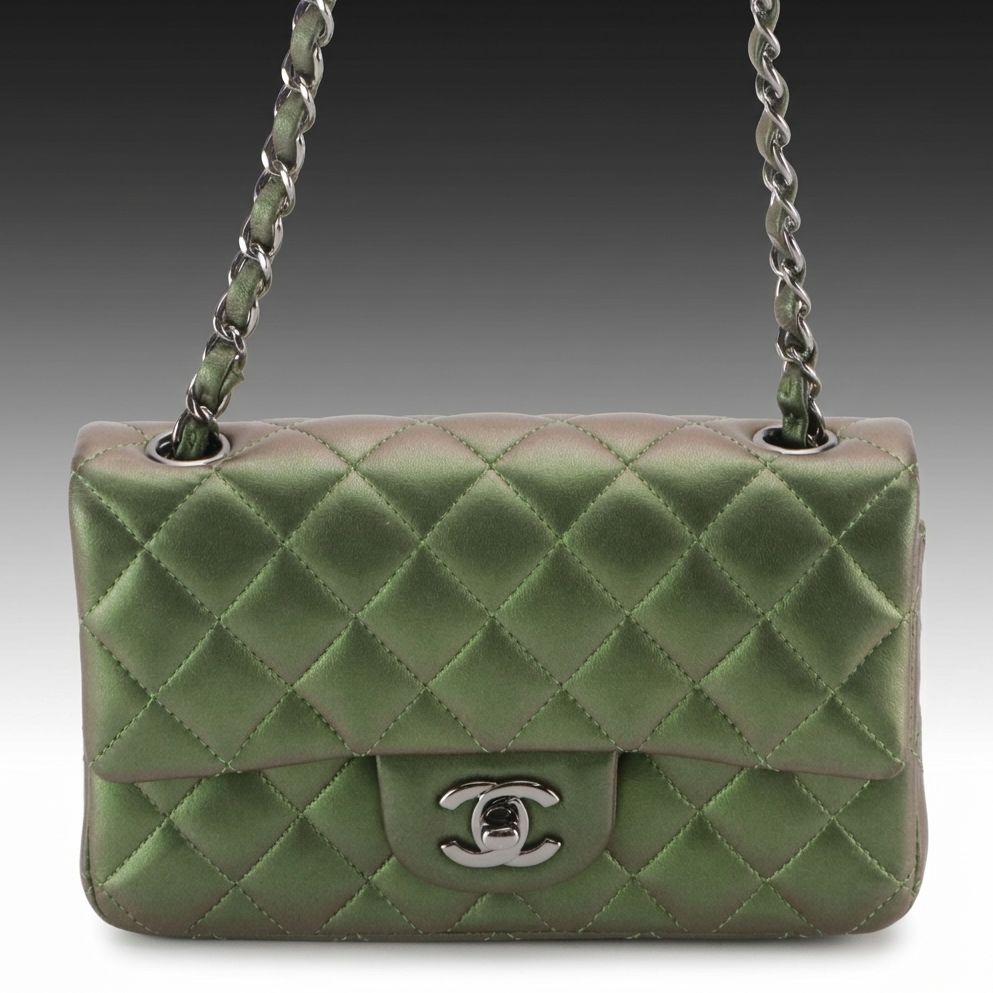 Chanel Classic Flap Chain Strap Bag in Iridescent Green Quilted Lambskin Leather