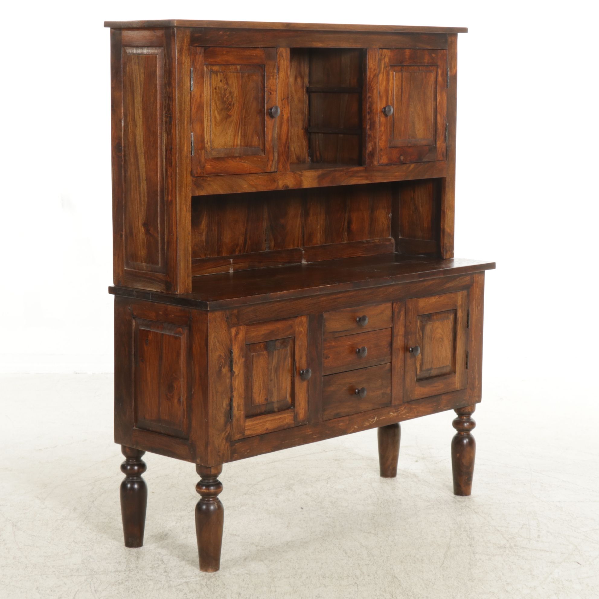 Rustic Style Tropical Hardwood Sideboard and Hutch, 21st Century
