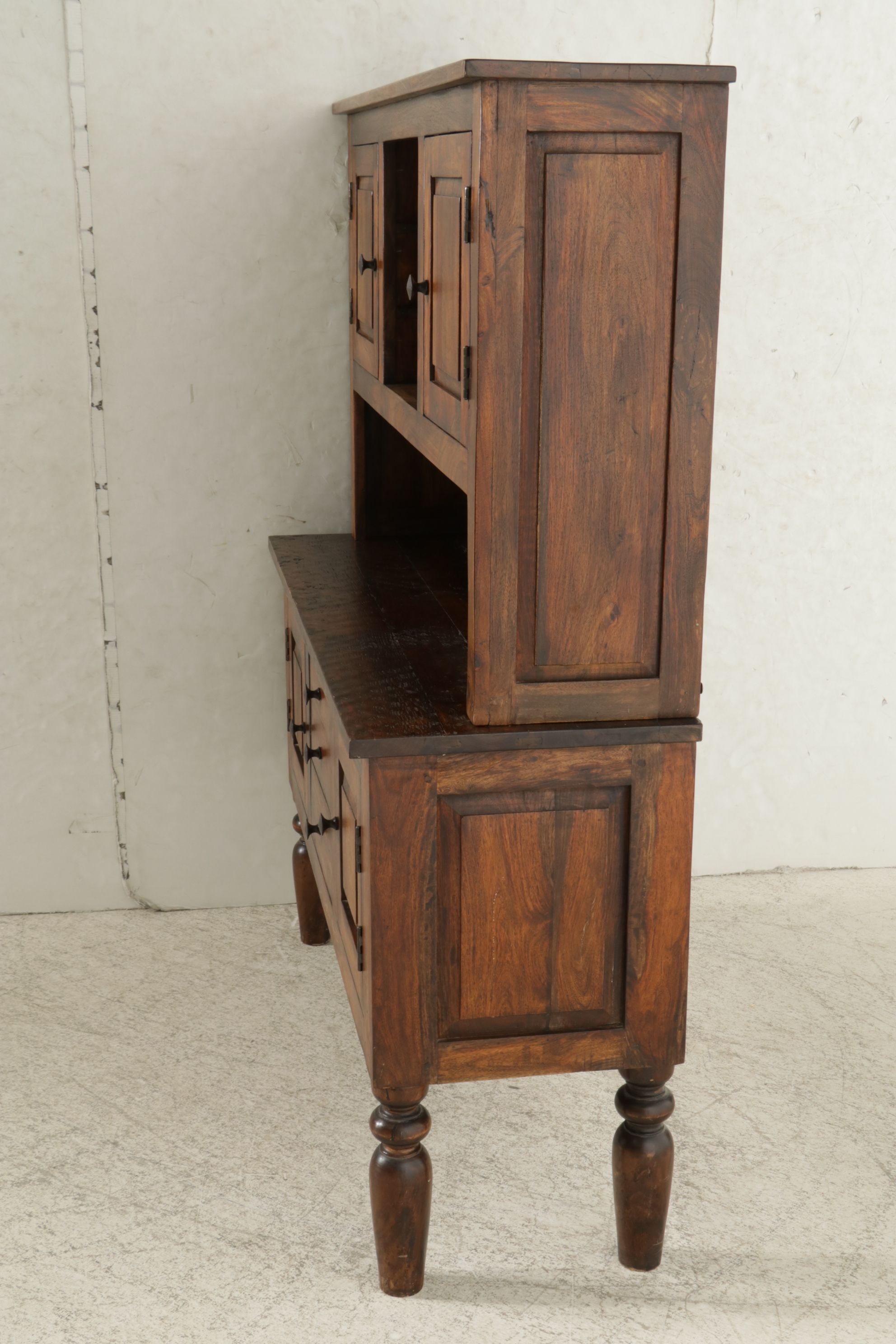 Rustic Style Tropical Hardwood Sideboard and Hutch, 21st Century