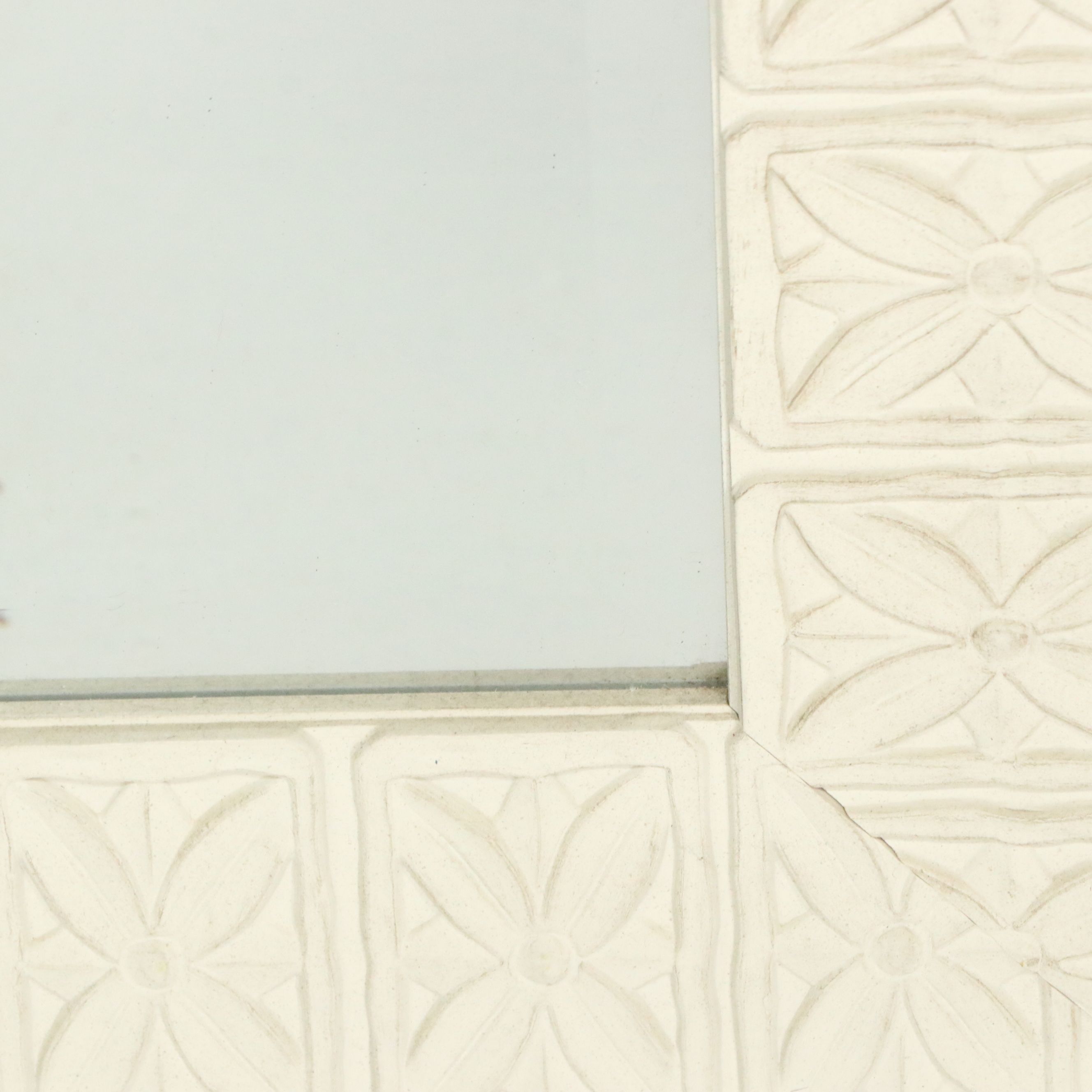 Distressed White Floral Tile Wall Mirror