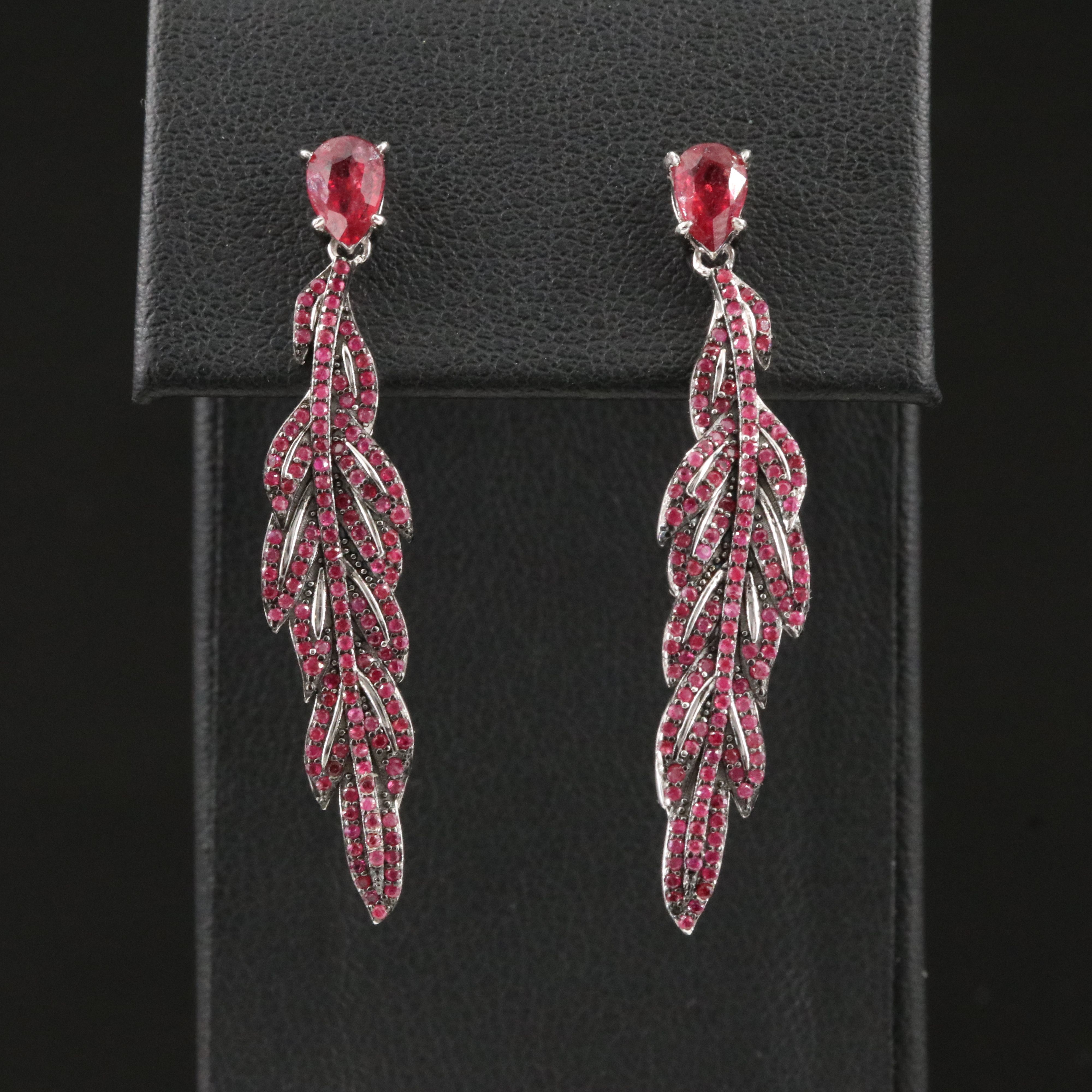 Sterling Ruby Feather Drop Earring