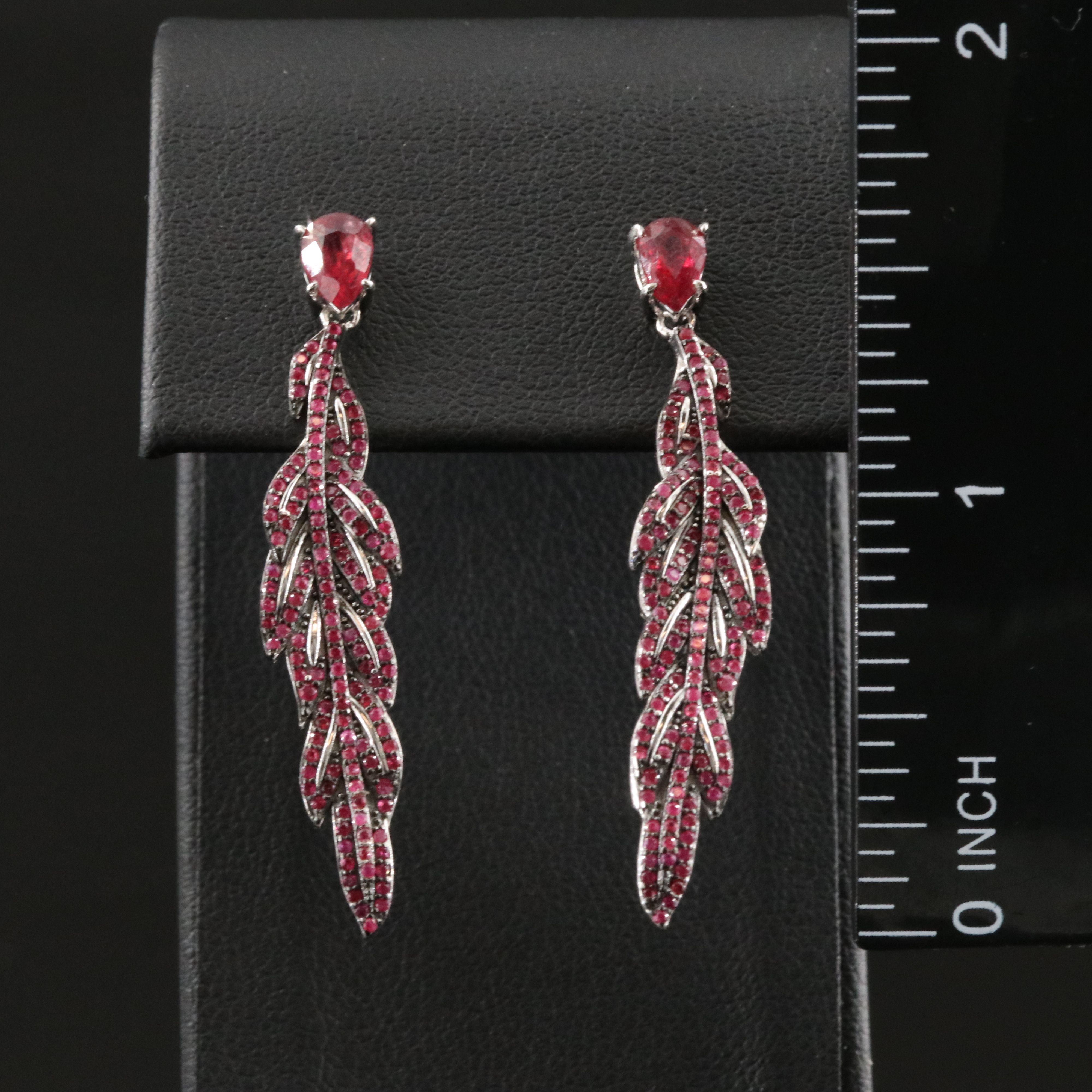 Sterling Ruby Feather Drop Earring