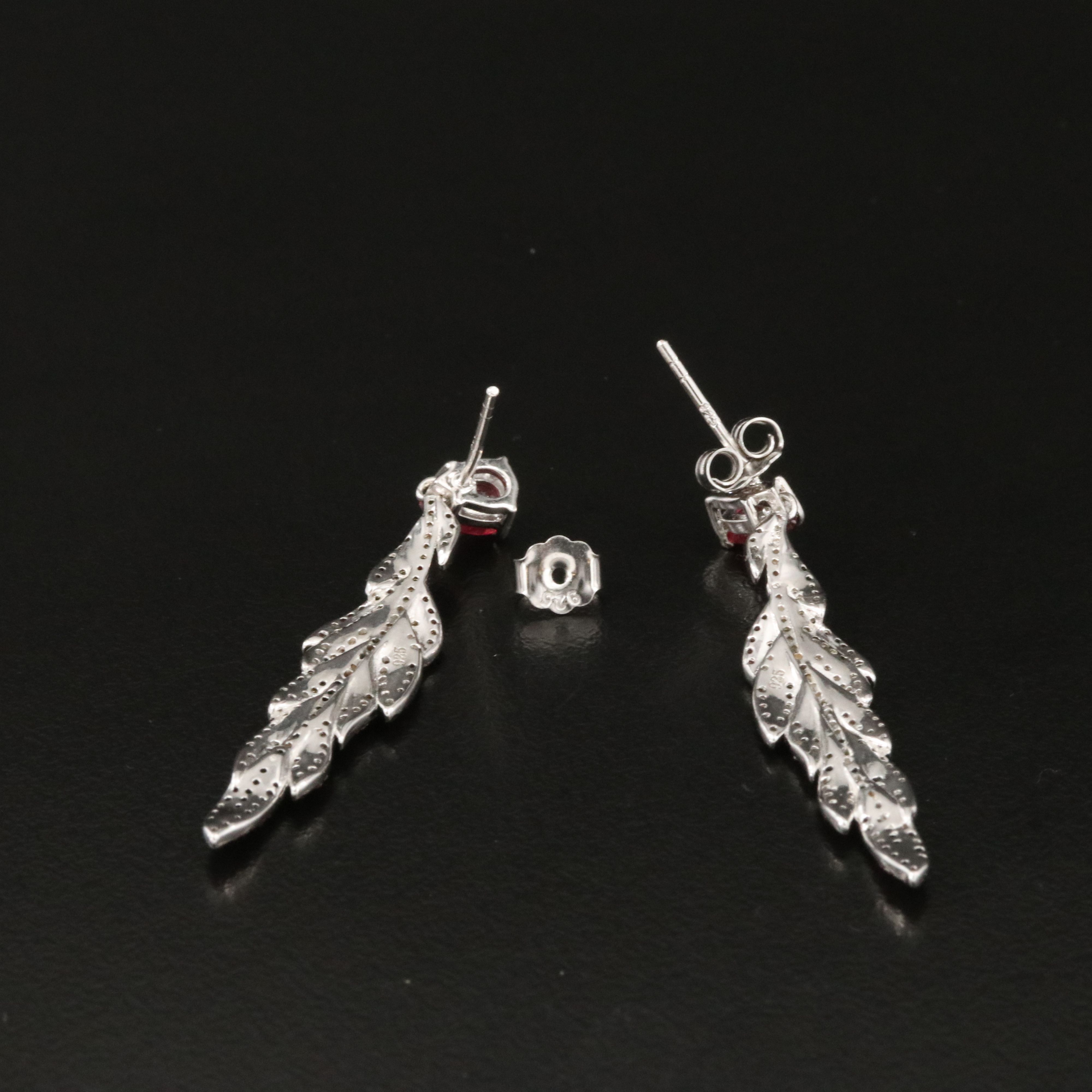 Sterling Ruby Feather Drop Earring