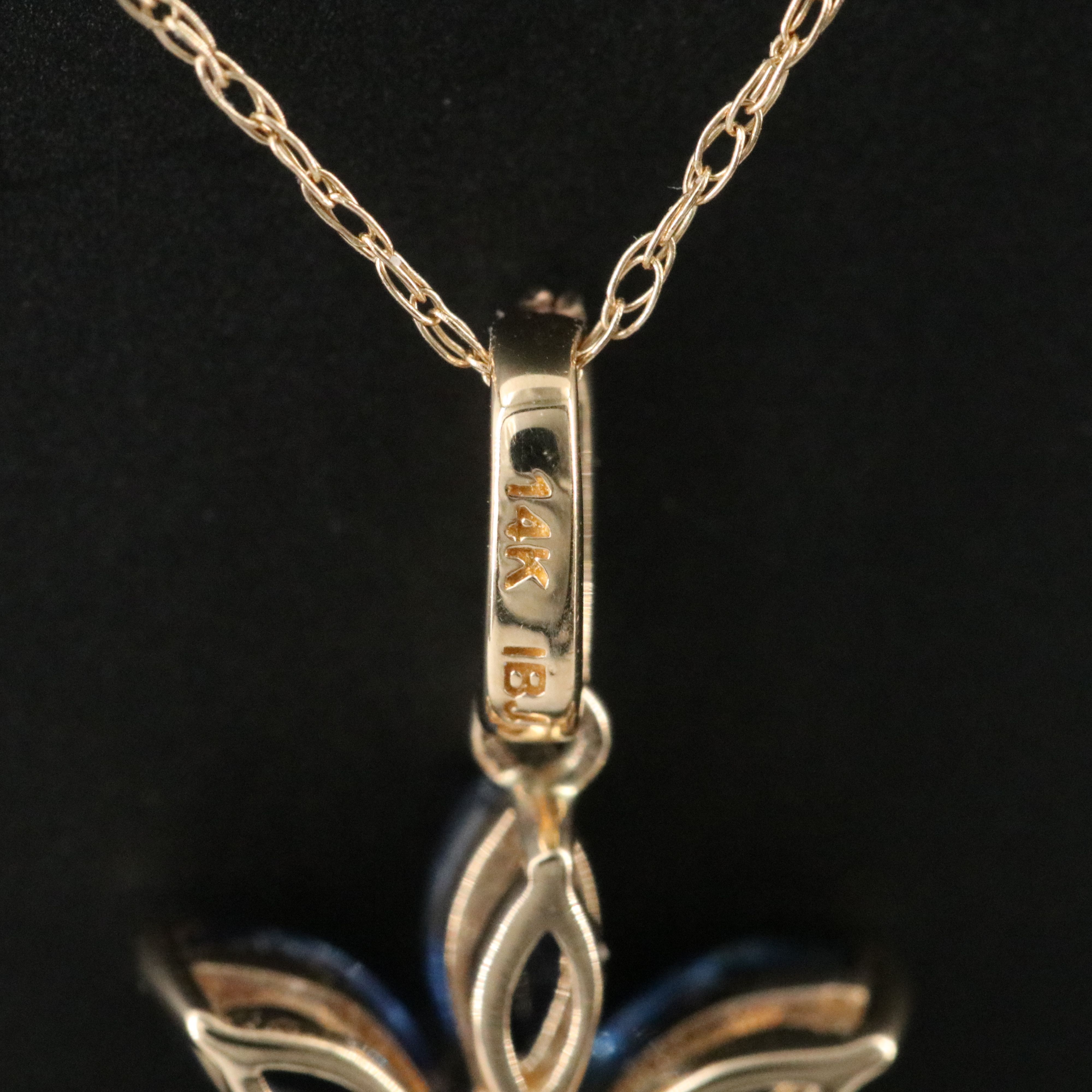 14K Sapphire and Diamond Flower Pendant Necklace