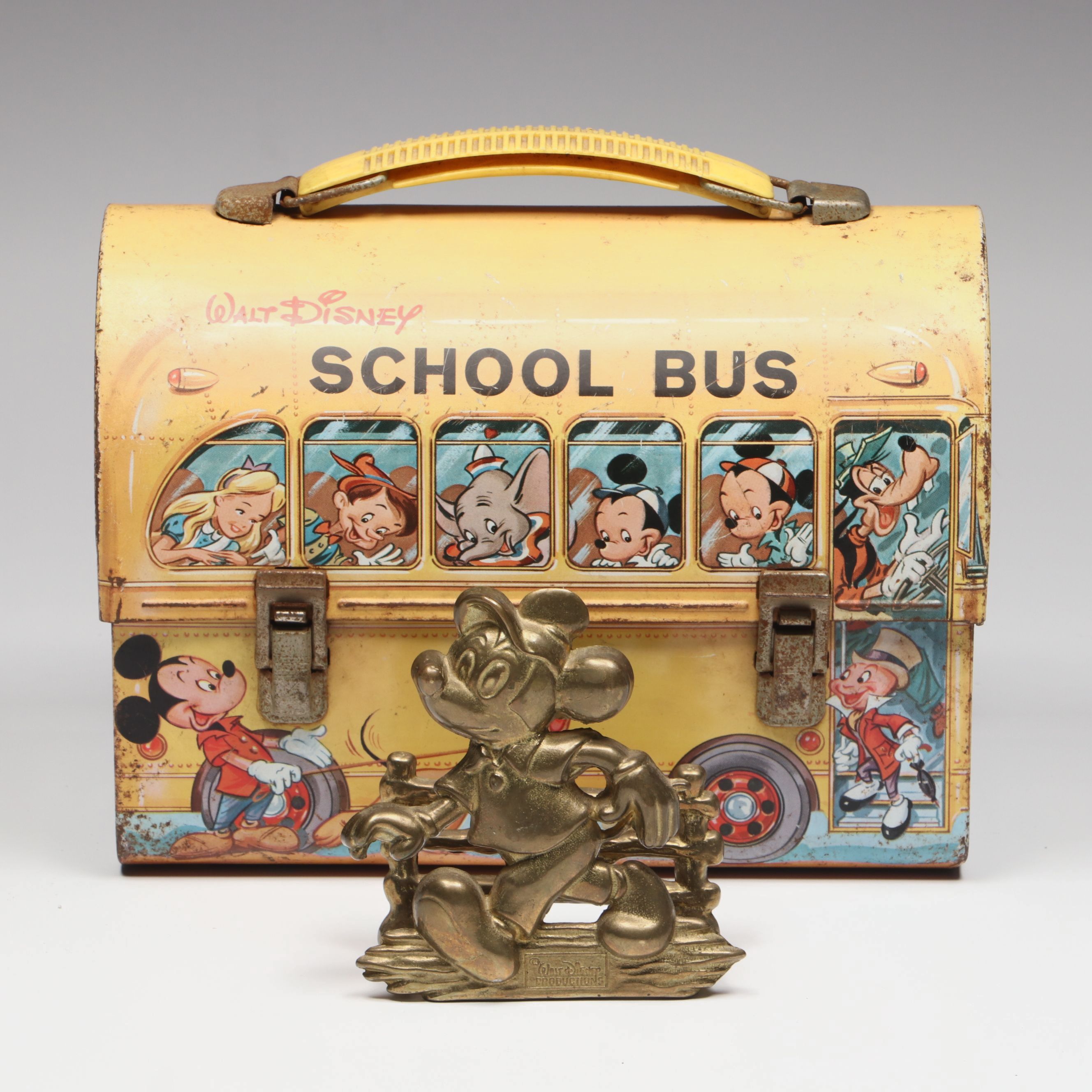 Walt Disney Metal Lunchbox with Brass Mickey Mouse Napkin Holder
