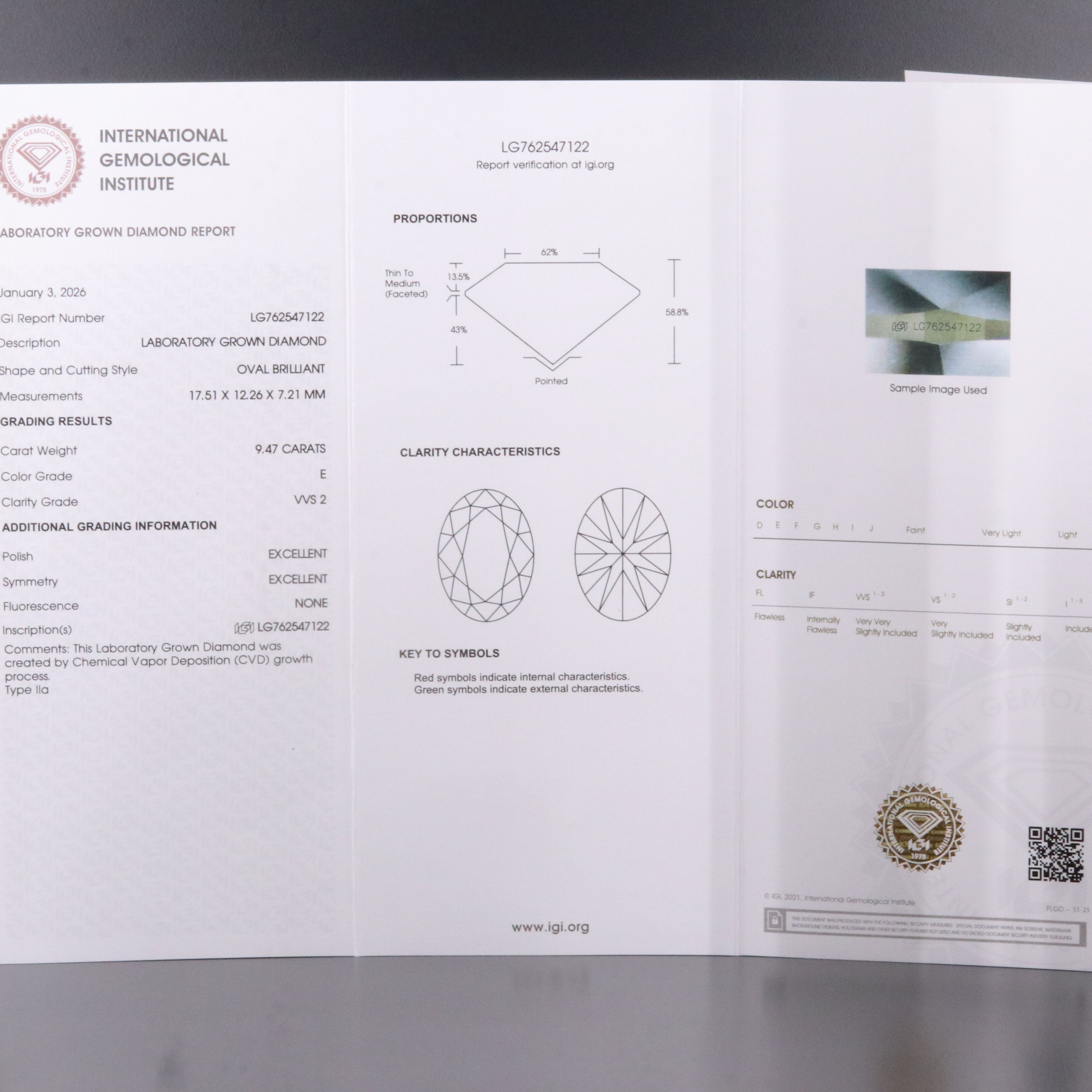 18K 9.47 CT Lab Grown Diamond Ring with IGI Report