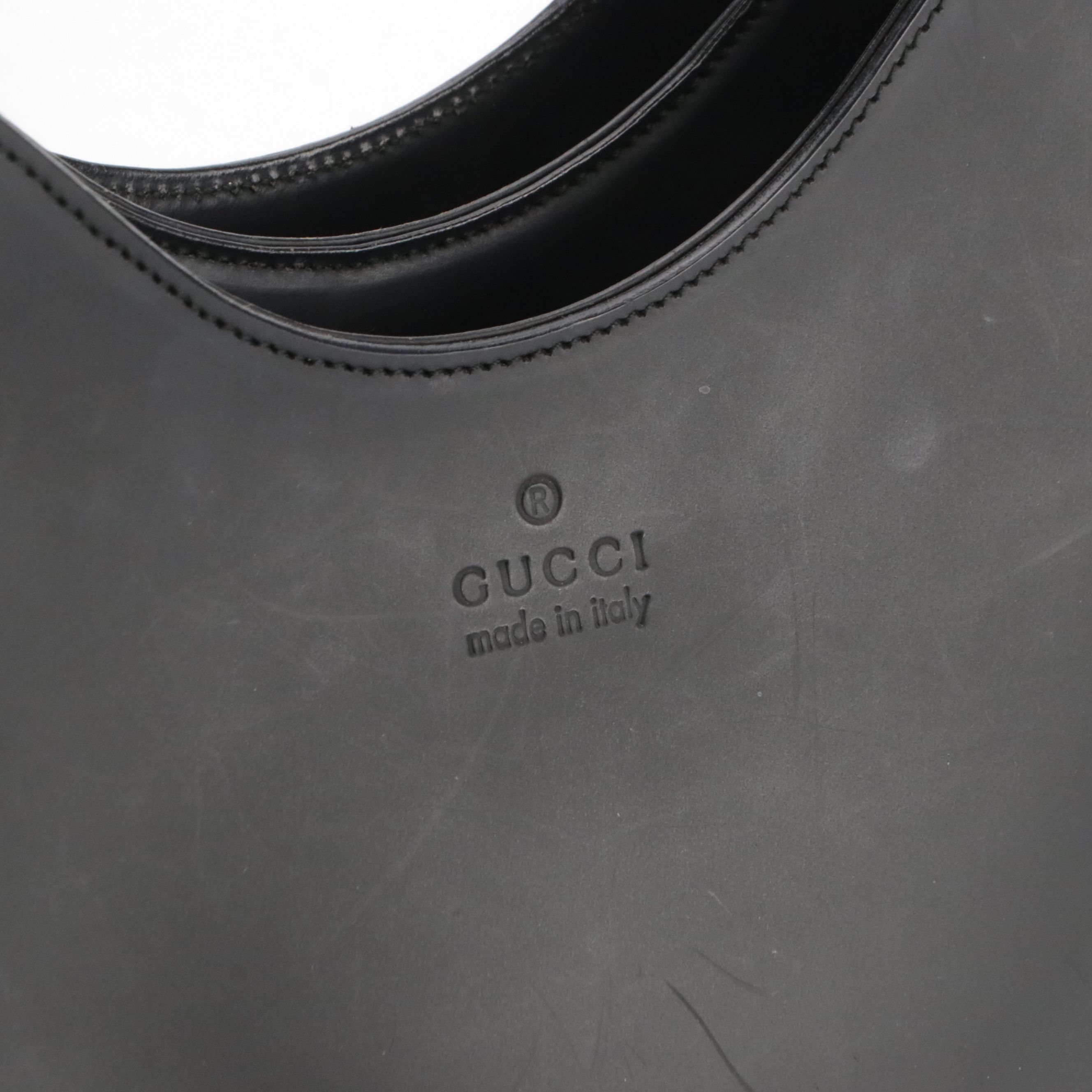 Gucci Black Leather Shoulder Bag with Sculptural Metal Strap Handle