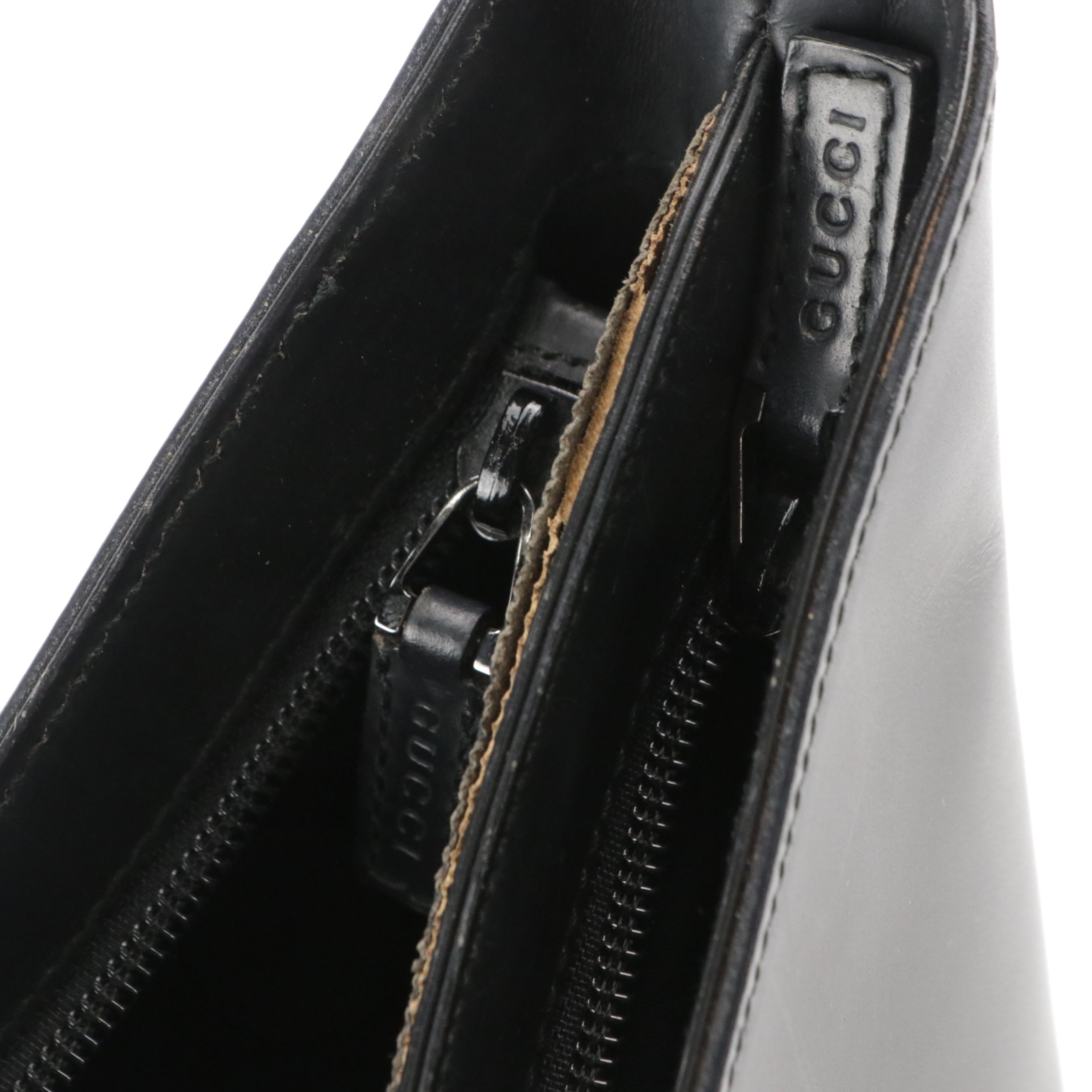 Gucci Black Leather Shoulder Bag with Sculptural Metal Strap Handle