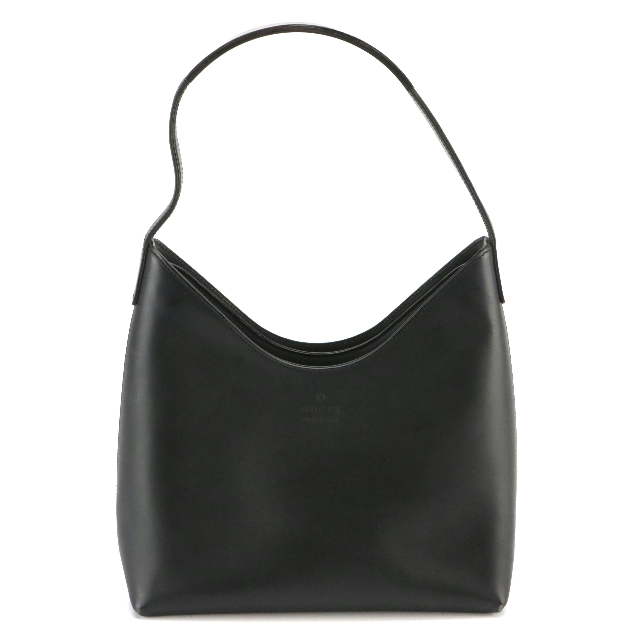 Gucci Black Leather Shoulder Bag with Sculptural Metal Strap Handle