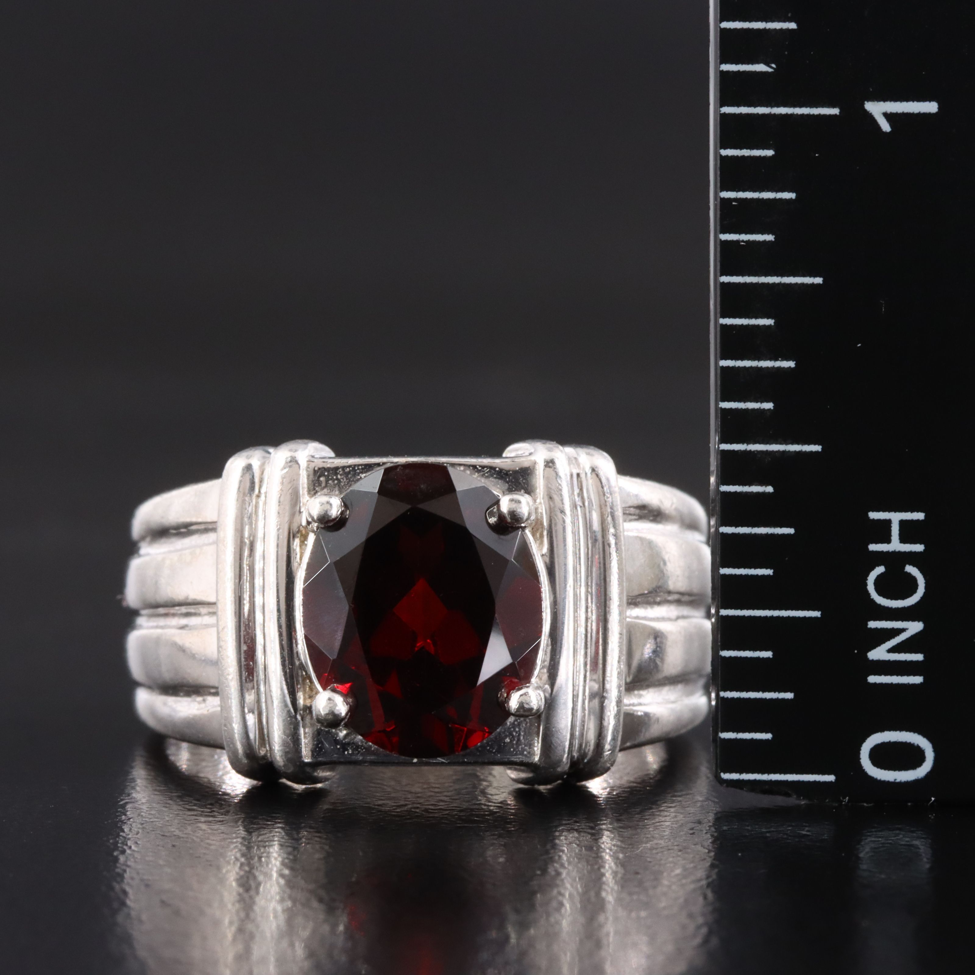 Sterling Garnet Solitaire Ring