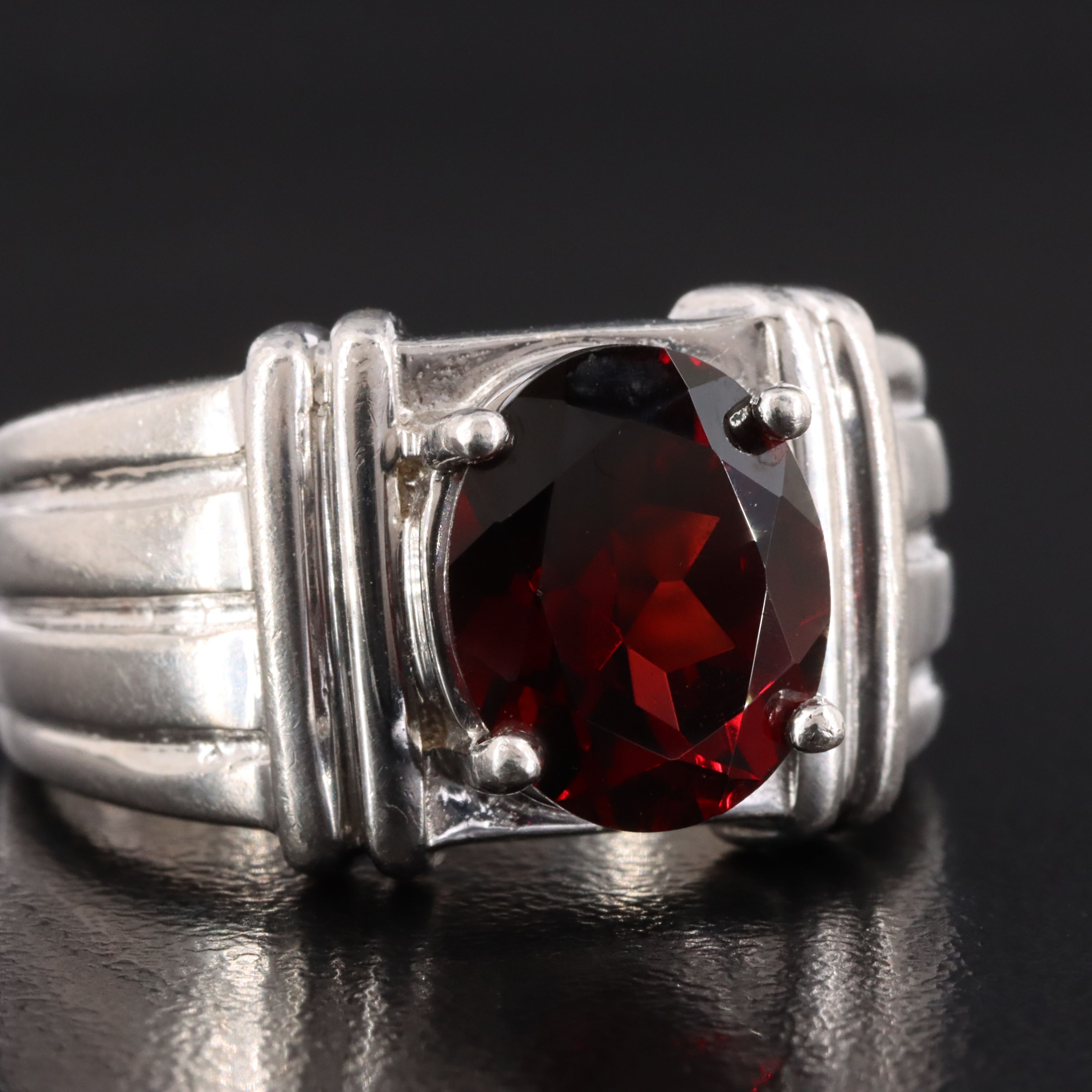 Sterling Garnet Solitaire Ring