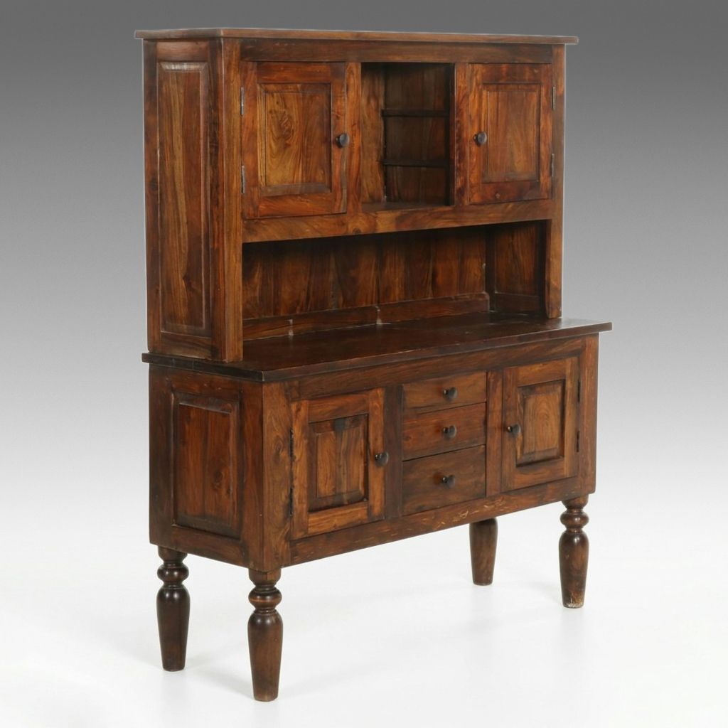 Rustic Style Tropical Hardwood Sideboard and Hutch, 21st Century