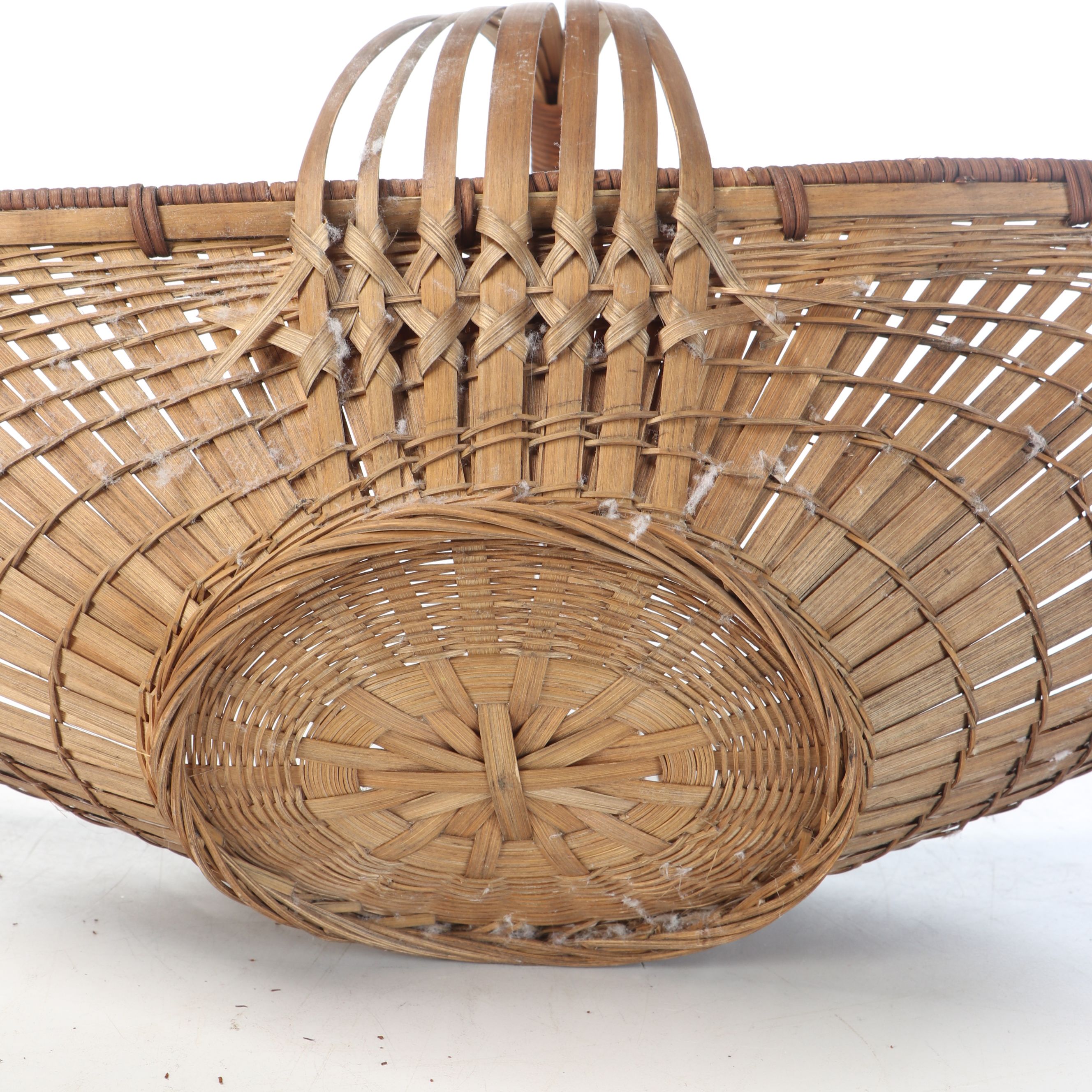 Vintage Handwoven Rattan Canoe Basket with Wicker Boxes and Other Décor