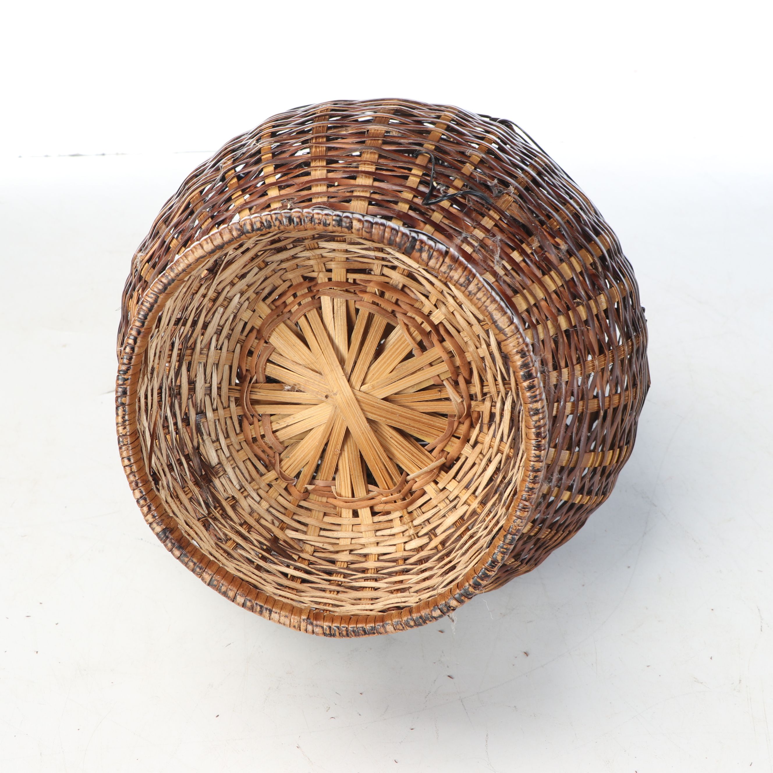 Vintage Handwoven Rattan Canoe Basket with Wicker Boxes and Other Décor