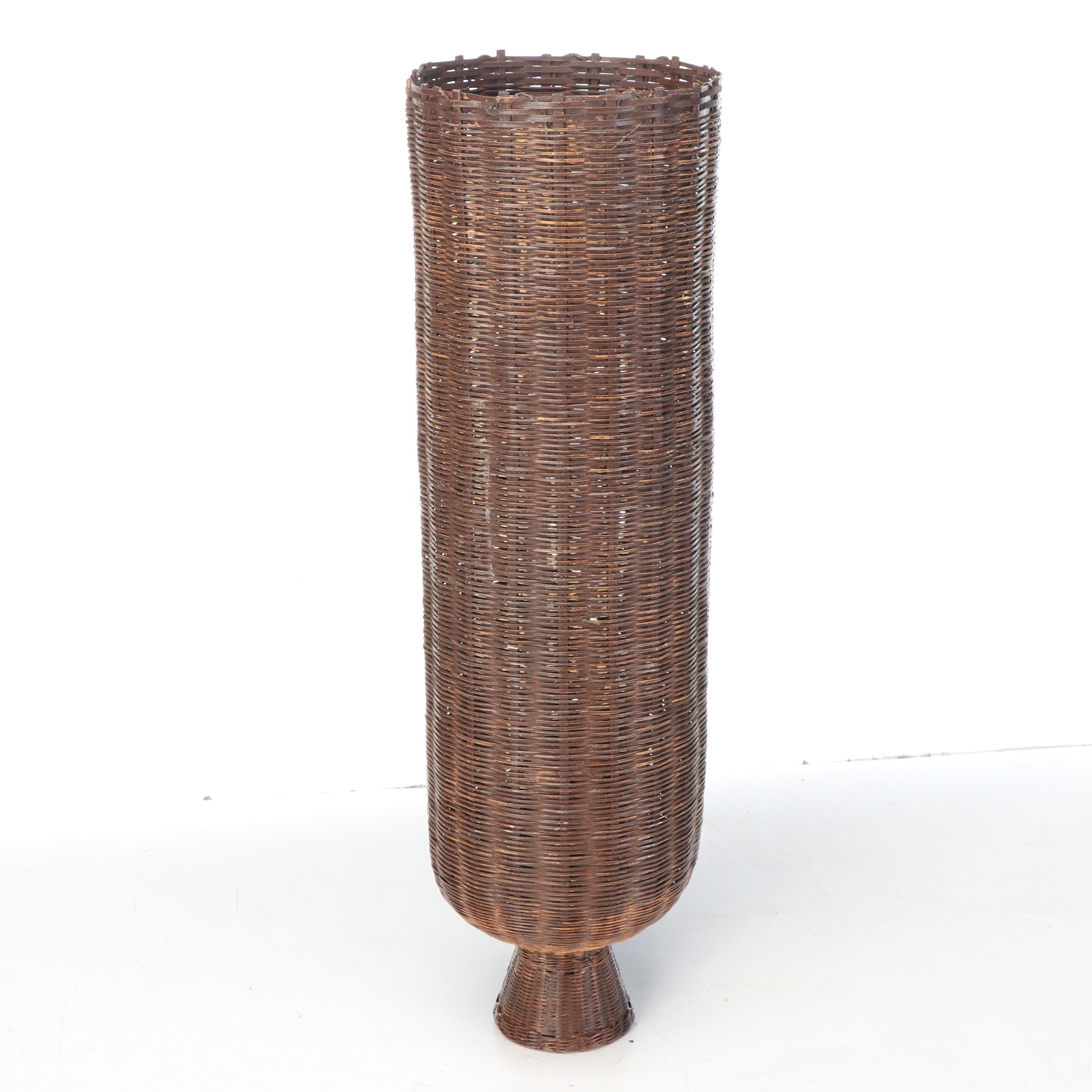 Vintage Handwoven Rattan Canoe Basket with Wicker Boxes and Other Décor