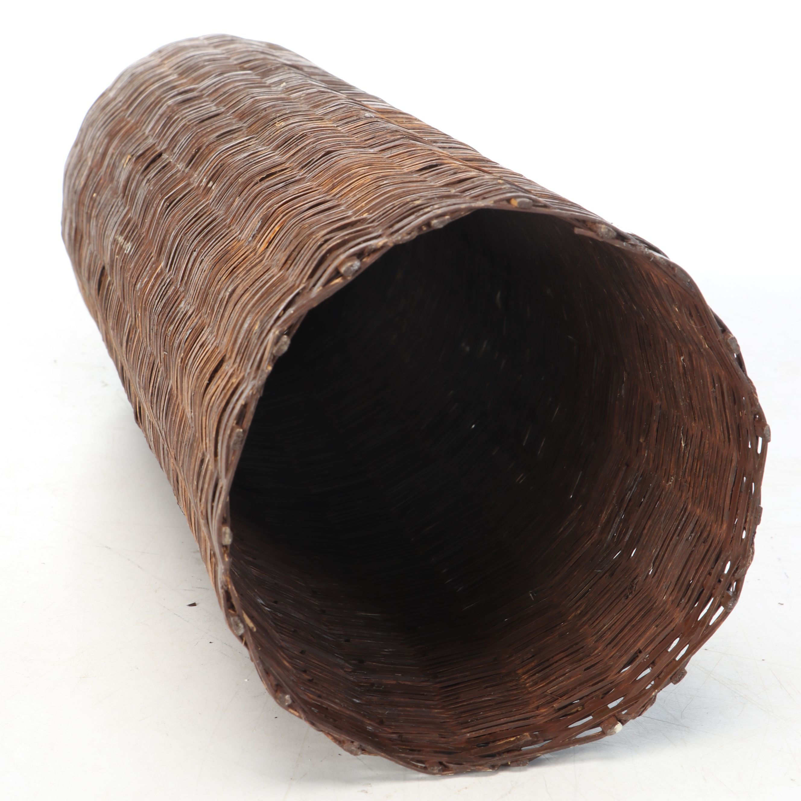 Vintage Handwoven Rattan Canoe Basket with Wicker Boxes and Other Décor