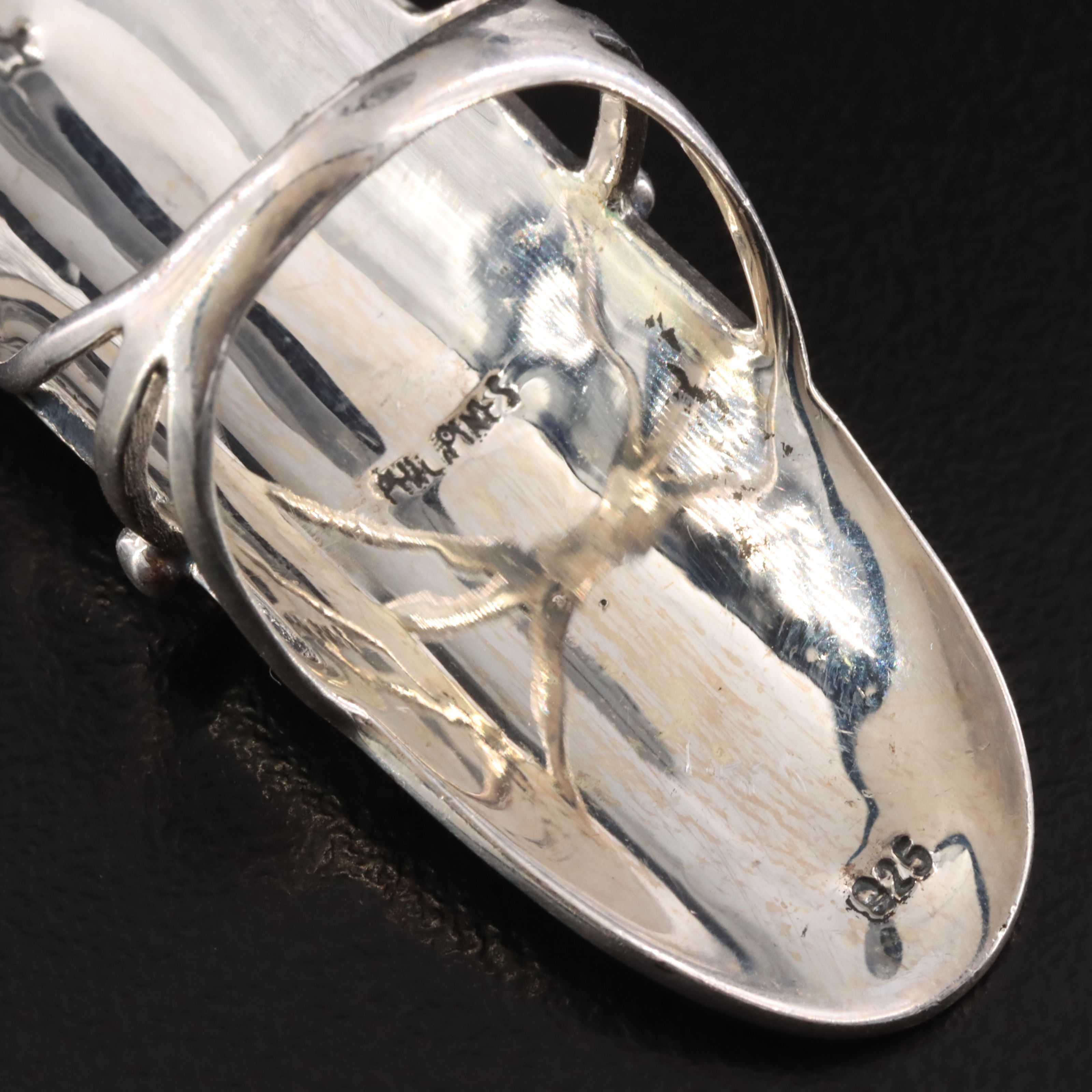 Artisan Signed Sterling Chip Stone Inlay Ring