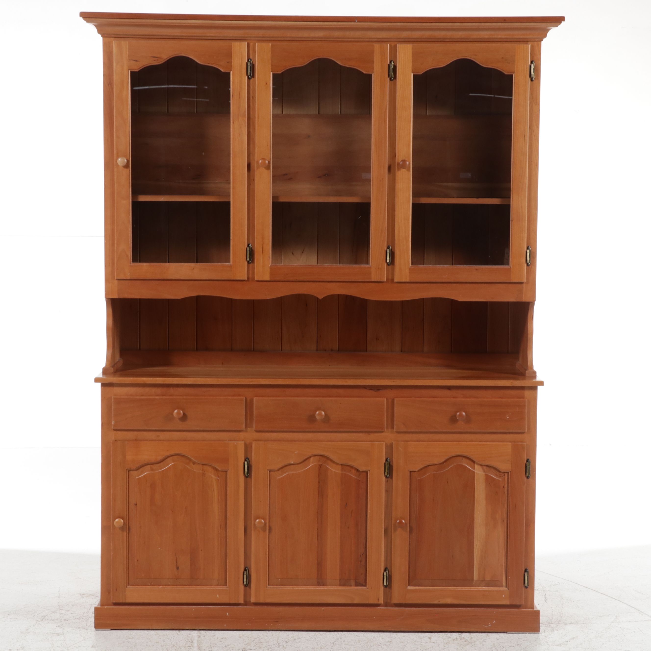 Colonial Revival Solid Wooden China Hutch, Late 20th/Early 21st Century